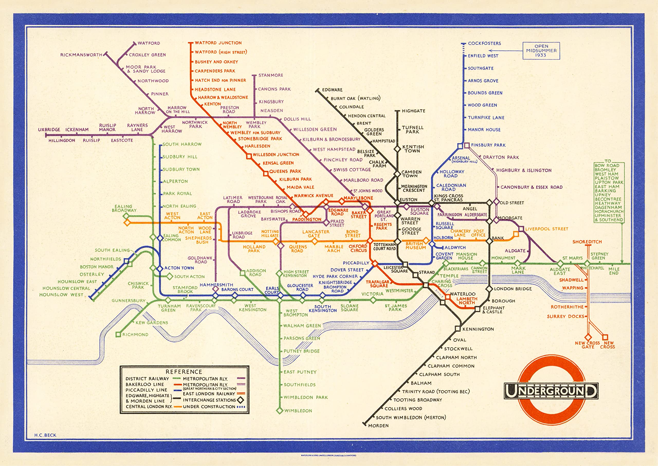 London Underground Poster | Harry Beck's Tube map | Vintage London Print | 1933 | Antique British Map | Retro Subway Map | UK Wall Art (180gsm Matt Paper, A1: 33.1 x 23.4 in)