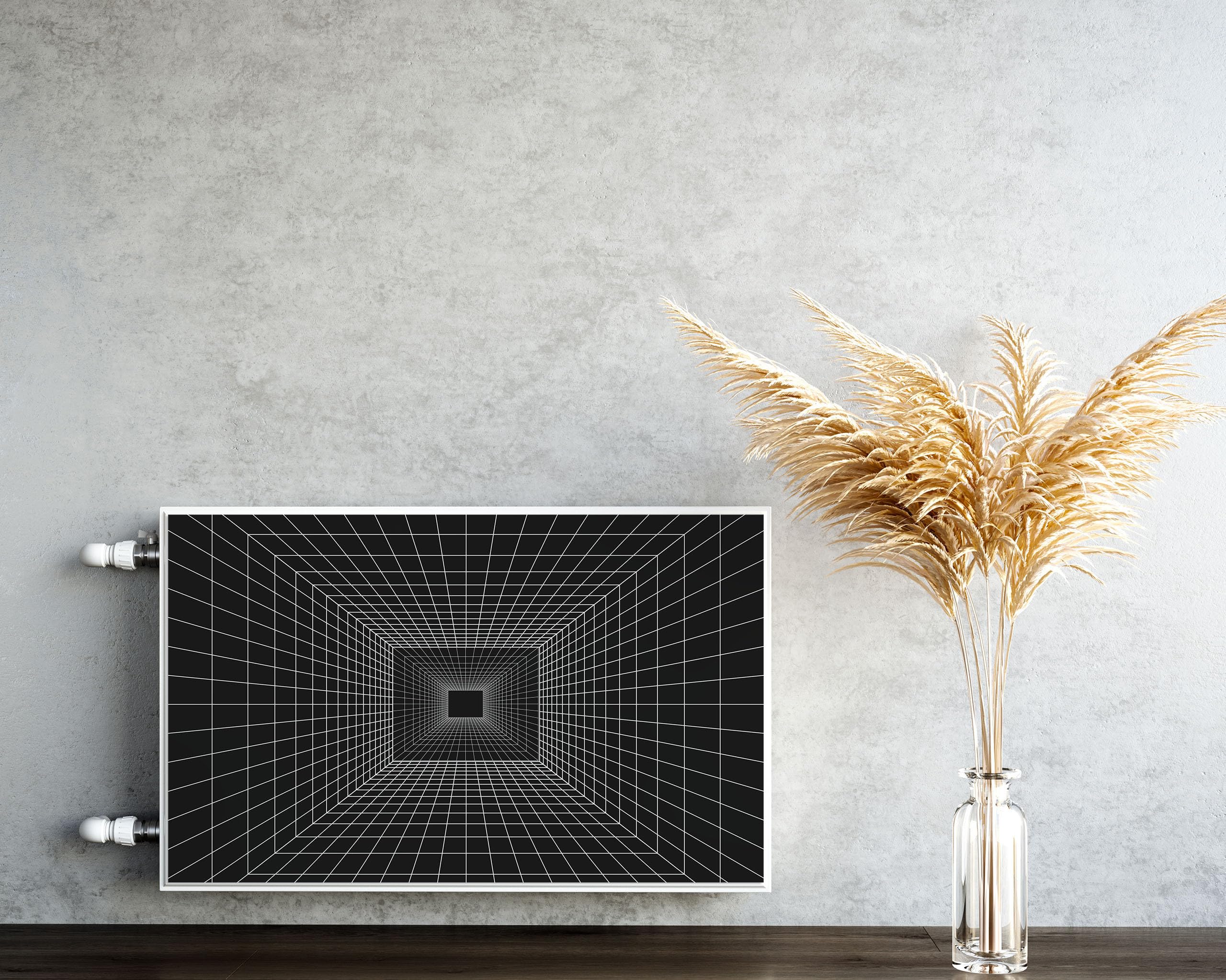 Muralo Cache-Radiateur Tunnel Abstrait Noir Aimanté Déco - 80x60 cm