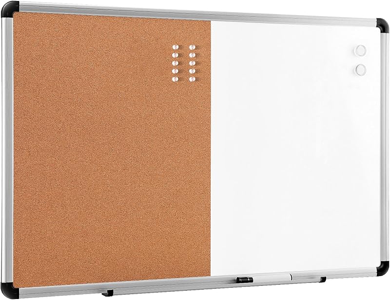 Amazon Basics Magnetic Dry Erase Whiteboard & Cork Board Combo, Wall Mounted for Home, Office and Classroom, Aluminum Frame, 36" x 24", White/Yellow