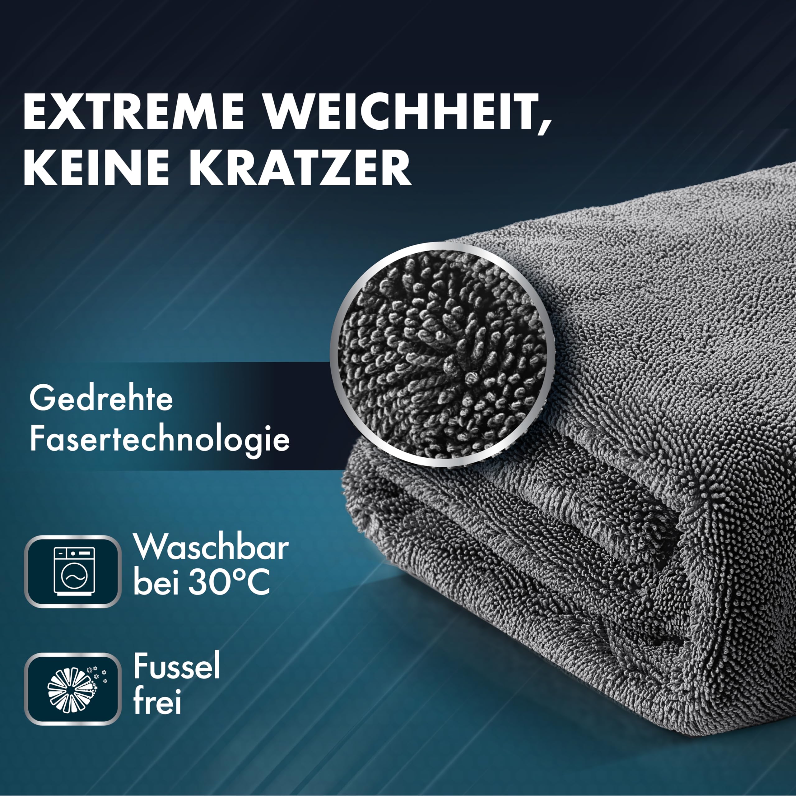 ZENAKIO Car Drying Cloth – Pack of 2 80 x 50 cm + 40 x 40 cm – 1800 GSM Ultra Absorbent Microfibre Cloths Car Care and Motorcycle - 5
