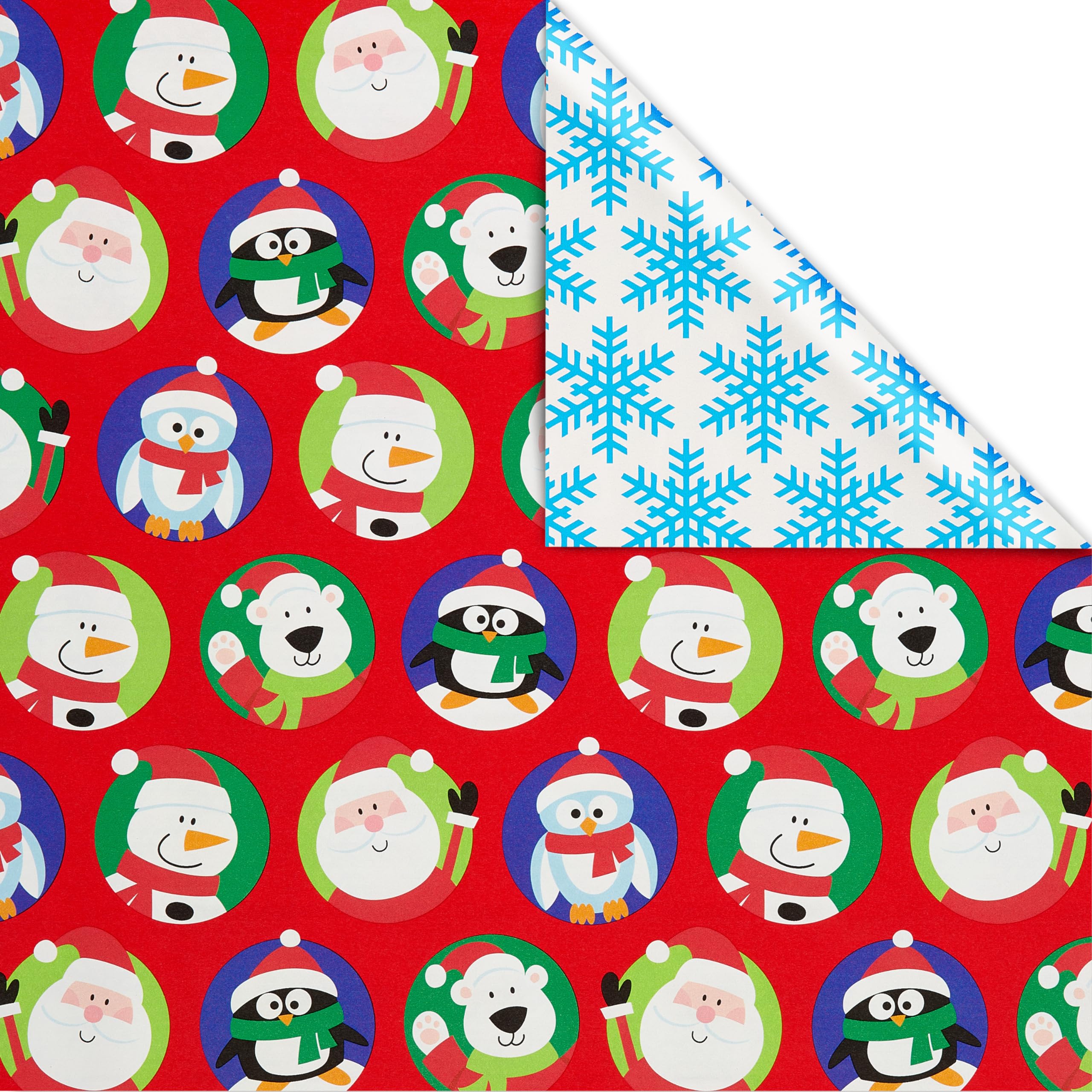 American Greetings Rouleau de papier cadeau réversible de Noël, Père Noël et flocons de neige (1 rouleau, 175 m²)