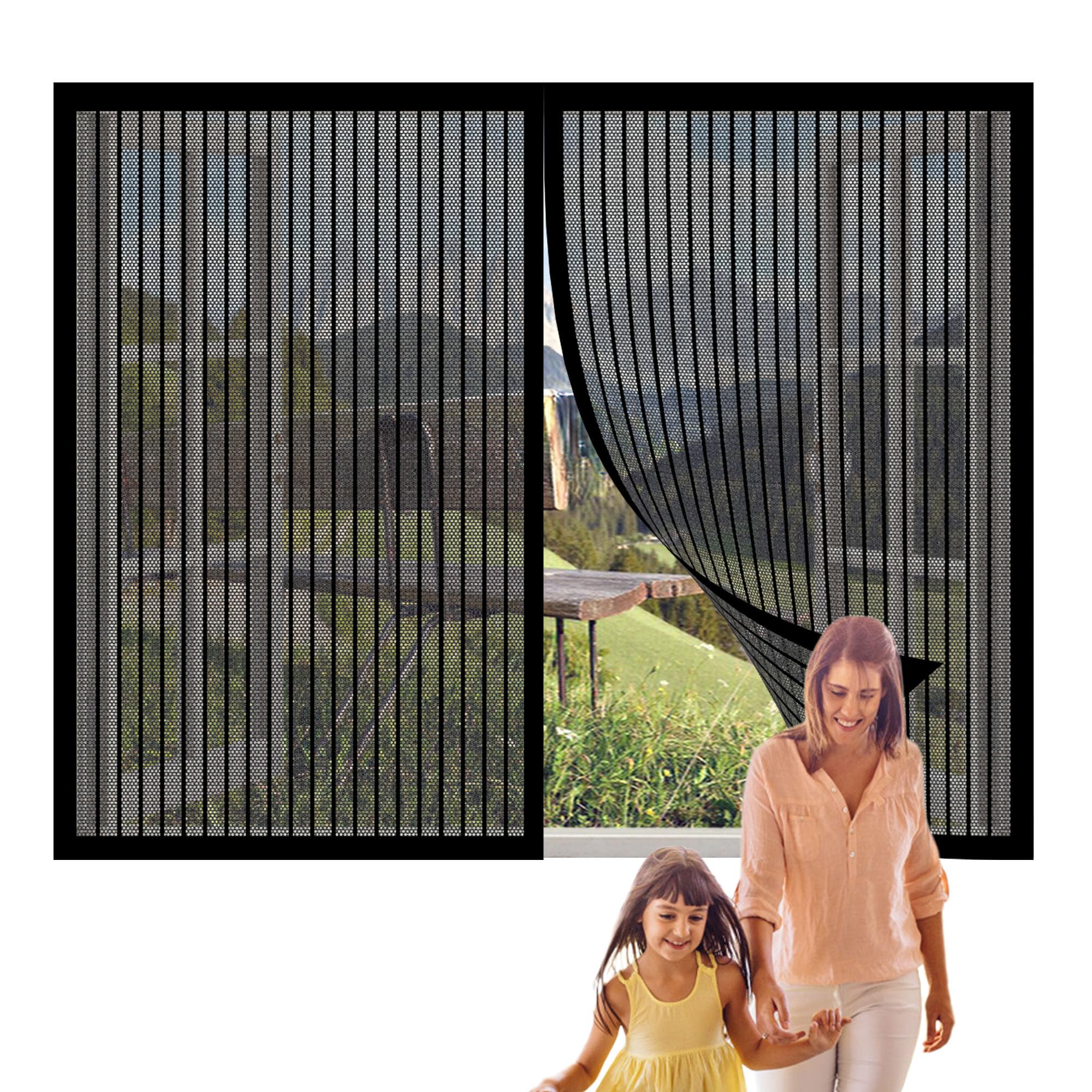 Wglf Sun Black Magnetic Screen Door 98 X 195 Cm Fly Screen Nets For Window Without Drilling Shuts Automatically For Windows,