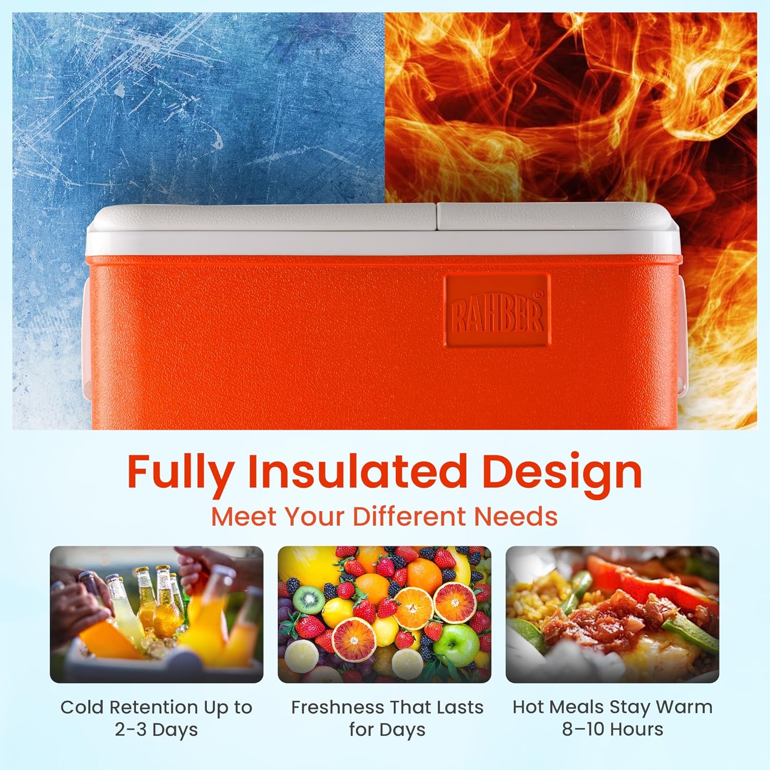 Insulated Portable Large Ice Chest Hard Shell Cooler 31.7/44.4/60.2 Quart Camping Cooler, 3–4 Day Ice Retention Outdoor Hard Cooler for Camping, BBQs, Picnic