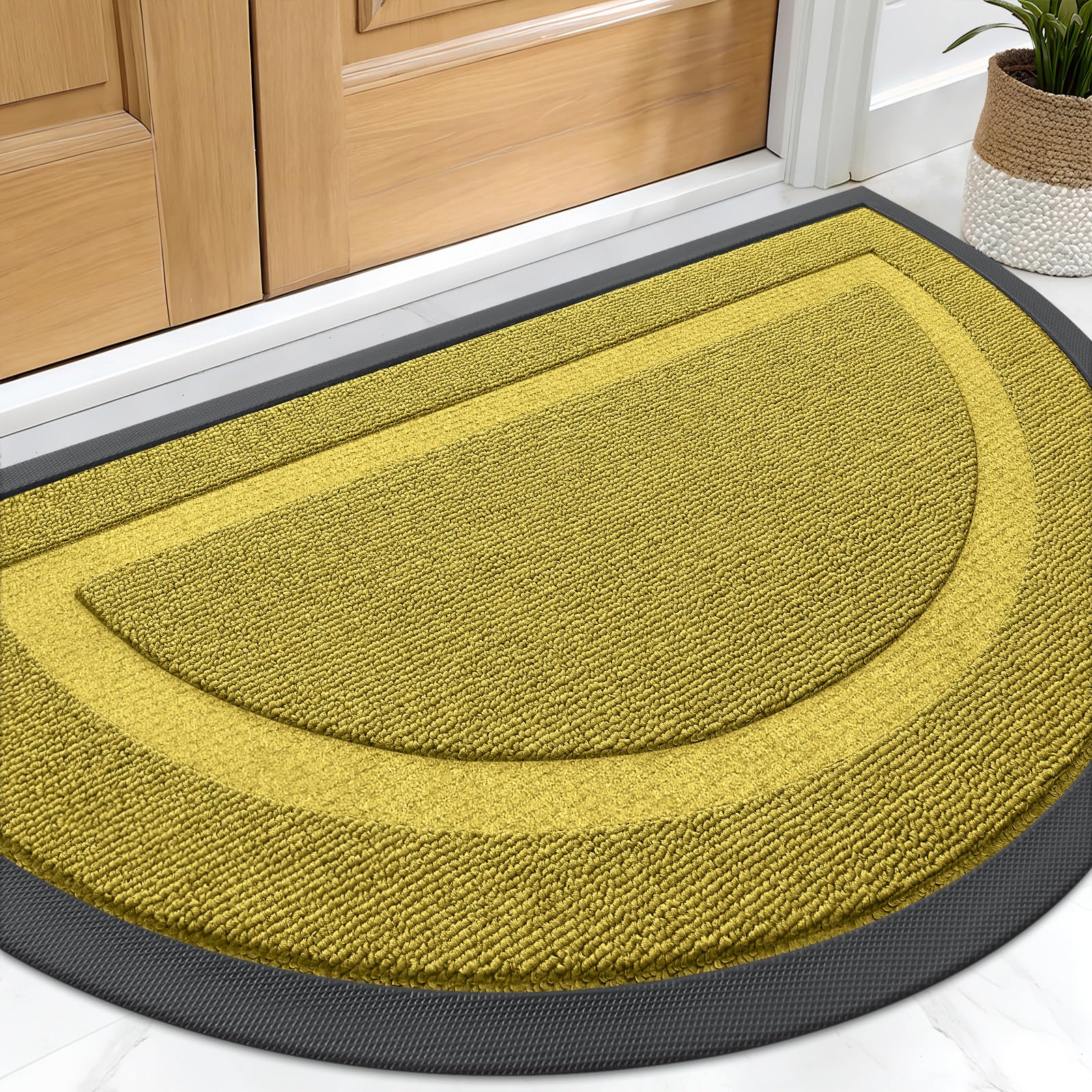 OLANLY Half Circle Front Door Mat Outside 71x23 All-Season Rubber Doormat | Lime Green, Absorbent, Heavy-Duty, Stain and Fade Resistant, Non-Slip Backing, Low-Profile Indoor Outdoor Entryway Mat