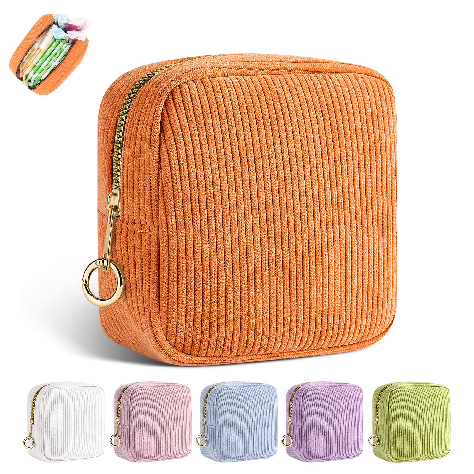 Playexen Period Bag for Teen Girls, Corduroy Sanitary Napkin Storage Bag, Menstrual Pad Pouches Tampon Holder for Purse