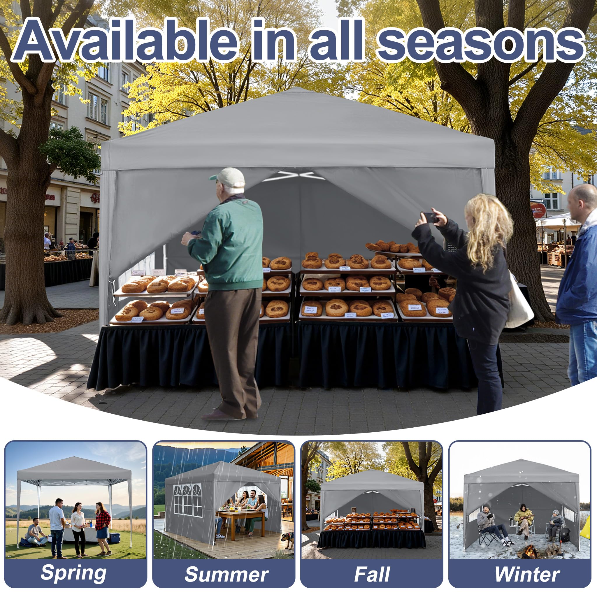LZQ Pavillon Faltpavillon 3x3m Schnellaufbau Gartenpavillon Partyzelt Faltzelt mit 4 Seitenteilen, UV Schutz Höhenverstellbar für Garten, Strand, Party, Hochzeit, Festival und Camping, Silbergrau