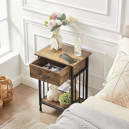 Miniatura 8 de VECELO Mesitas de noche, mesa auxiliar industrialmesas auxiliares con cajón y estante de almacenamiento, mesitas de noche para dormitorio, sala de