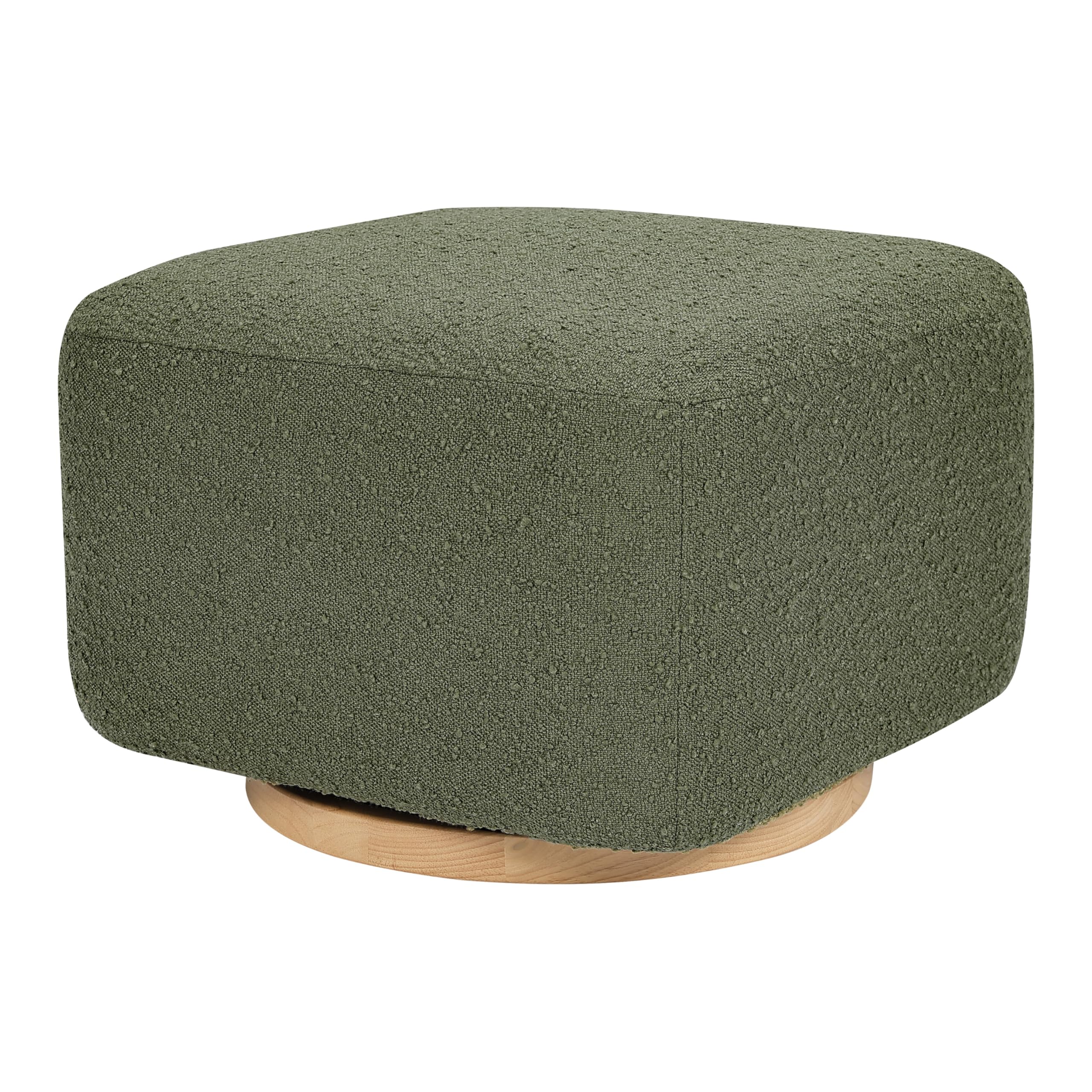 Babyletto Kiwi Gliding Ottoman in Olive Boucle with Light Wood Base, Greenguard Gold and CertiPUR-US Certified