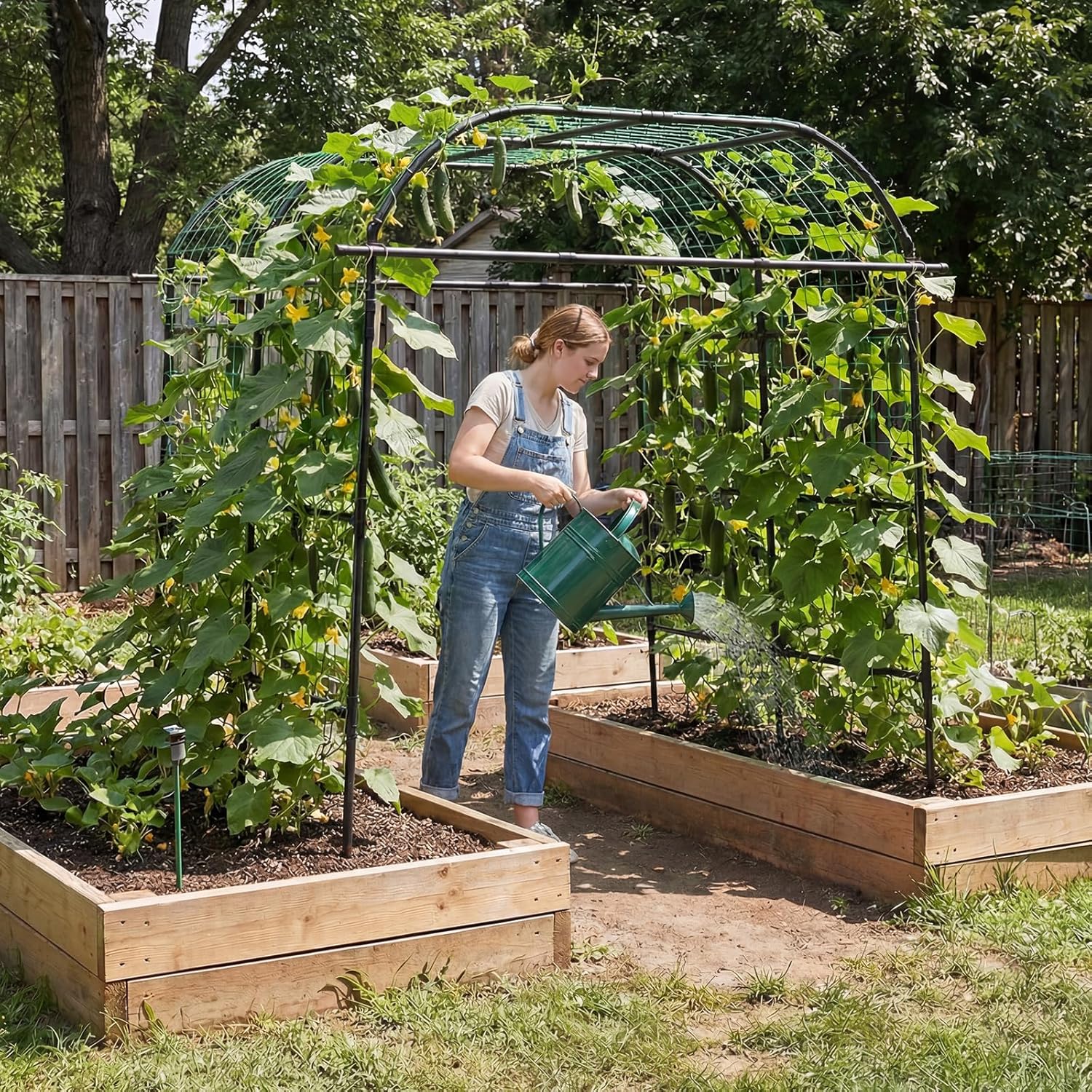 Happygrill Metal Garden Arch Trellis for Climbing Plants, 8 FT Extra Wide U-Shape Cucumber Trellis for Raised Bed, Heavy-Duty Metal Plant Support for Vegetables Flowers Grape Vines