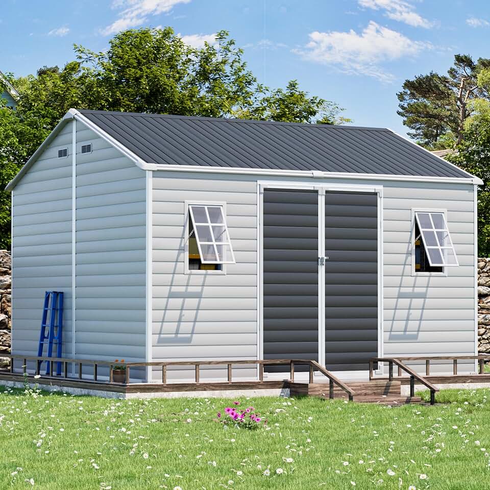 CDCASA 10x12 FT Extra Large Resin Storage Shed with Floor, Steel‑Reinforced
