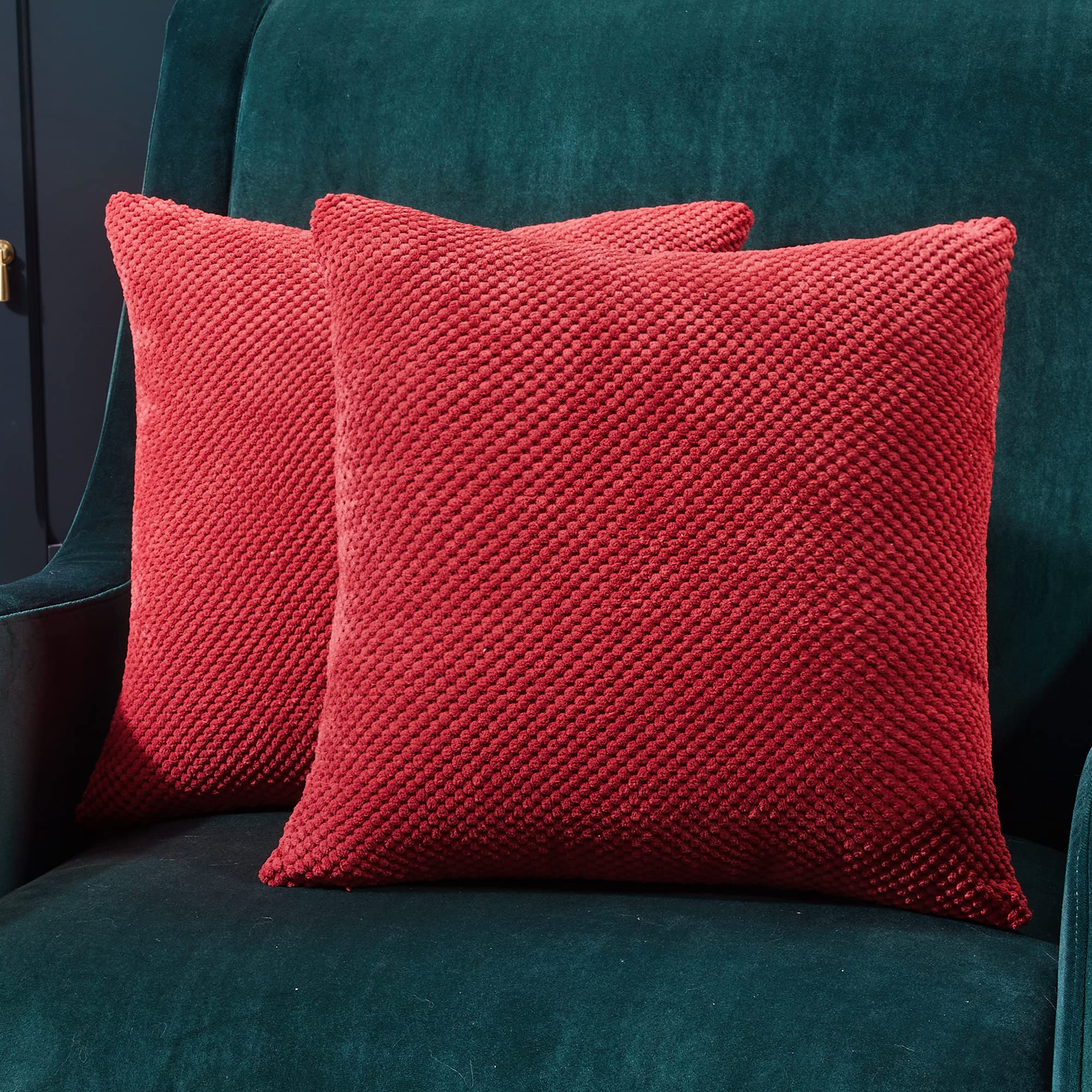 Deconovo Red Set Of 2 Cushion Covers 18X18 Inch, Soft Decorative Small Dot Corduroy Throw Pillow Covers For Bed Sofa With Invisible Zipper, 45 X 45 Cm