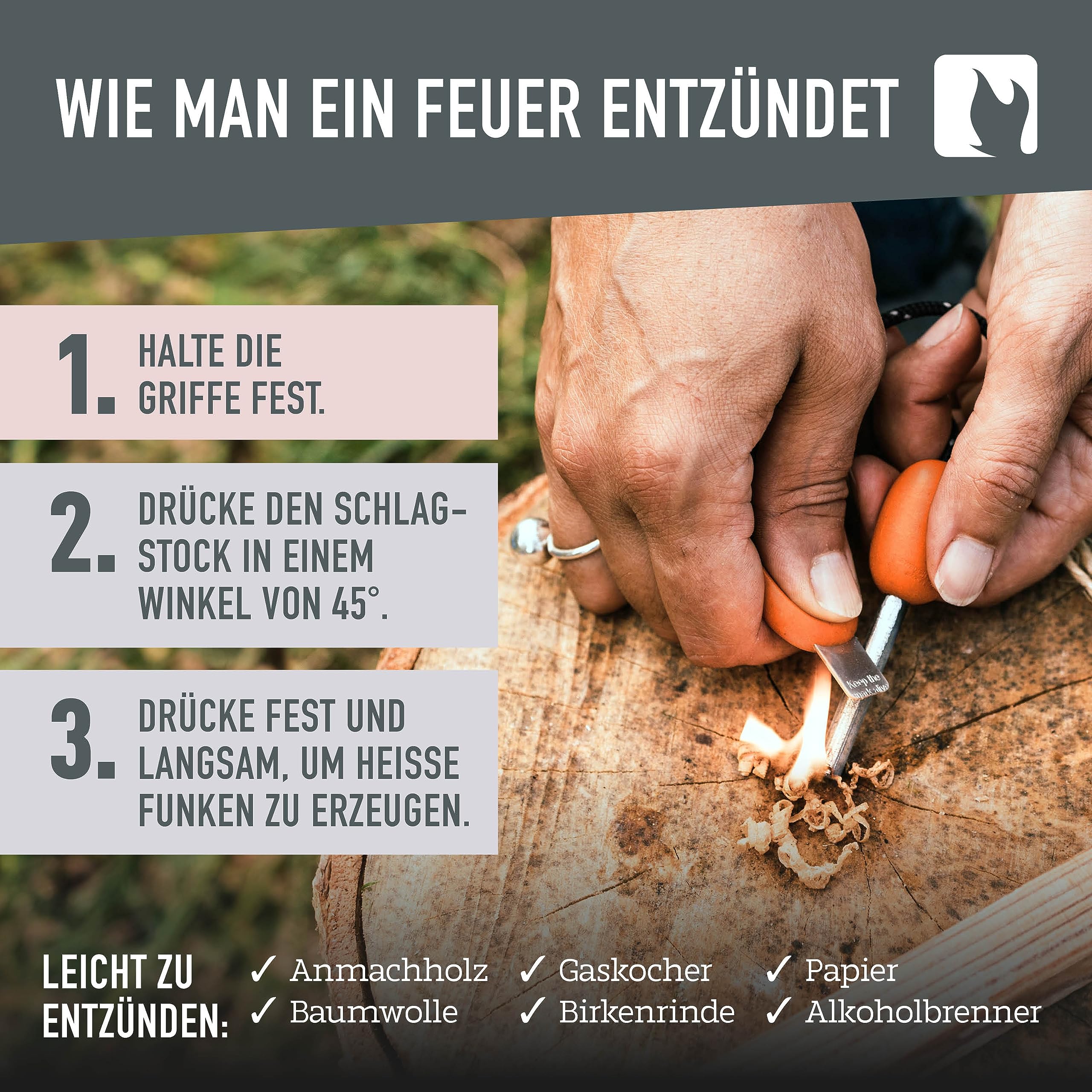 LIGHT MY FIRE Feuerstahl Outdoor Army, 10 mm, 12000 Zündungen, 2-in-1 mit Notfallpfeife, Feuerstahl XXL Survival Gadget Feuerstein Feuerzeug, Ewiges Streichholz mit Bio-basierter Kunststoffgriff