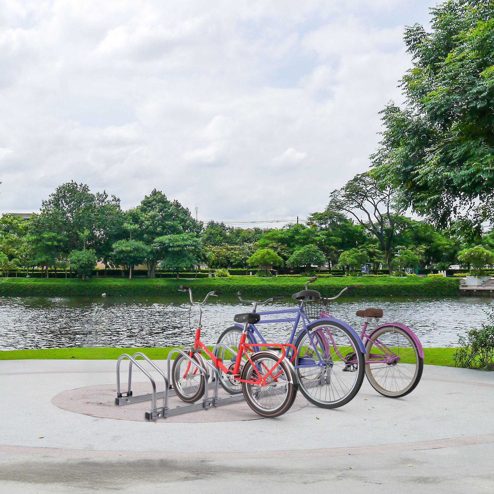 AREBOS Support à Vélos pour 5 Vélos | Écartement des Roues 21 cm | Pour Pneus 35-60 mm | Dimensions 130×30×26 cm | Montage Sol ou Mur | Support Métallique Argenté