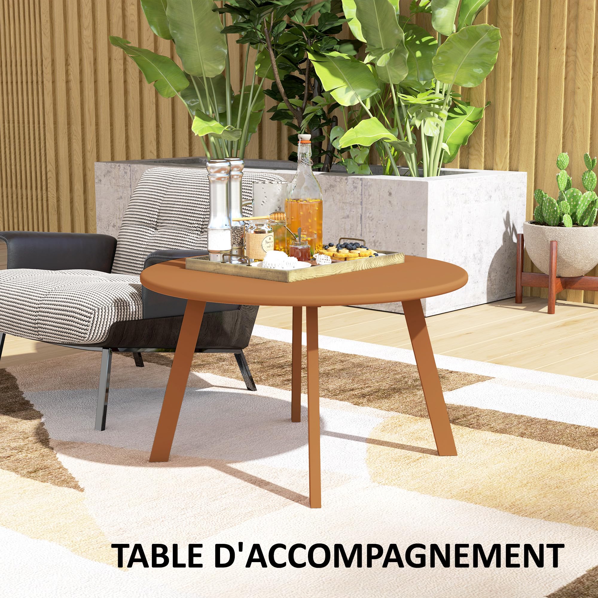Outsunny Petite Table Basse Ronde Ø 70 x 42 cm, Cadre en métal, Orange