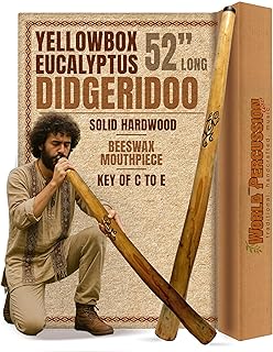 Eucalyptus Yellowbox Didgeridoo - 52" Long, Hand Finished, Beeswax Mouthpiece, Key of C-E, Durable Natural Finish by World Percussion USA