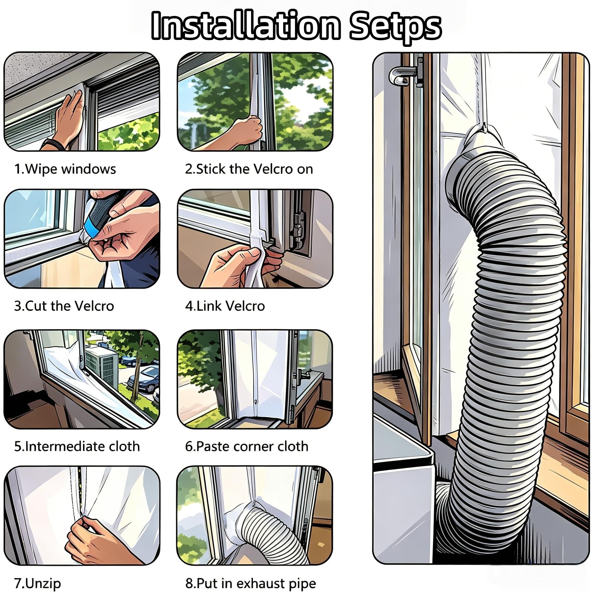 Klimaanlage Fensterabdichtung für Mobile Klimageräte, Hot Air Stop Window Seal, Doppel-Reißverschluss, 400 cm