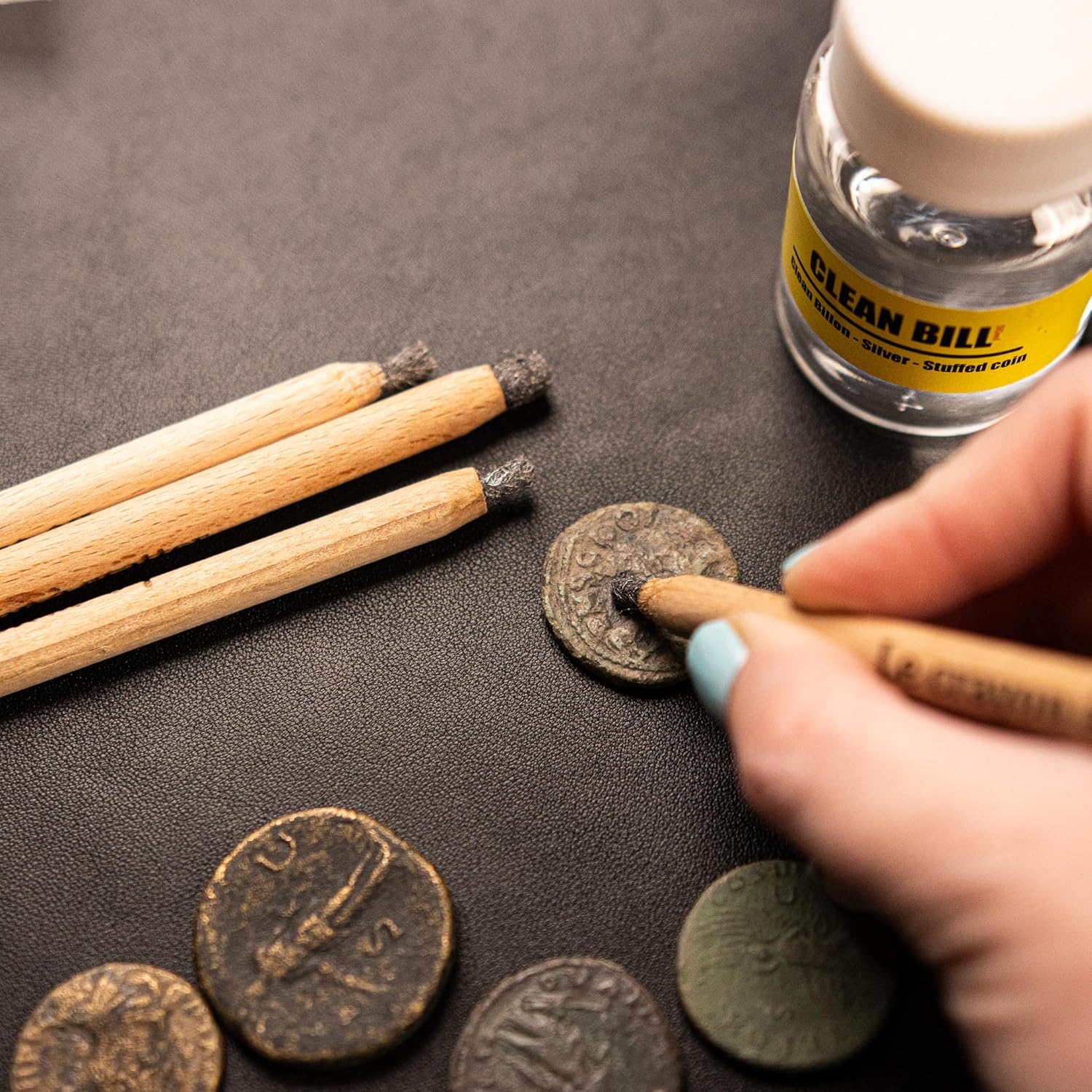 Conservator Cleaning Restoration Pencils for Coins and Artifacts - 4 Steel Wool Brush Pencil Set
