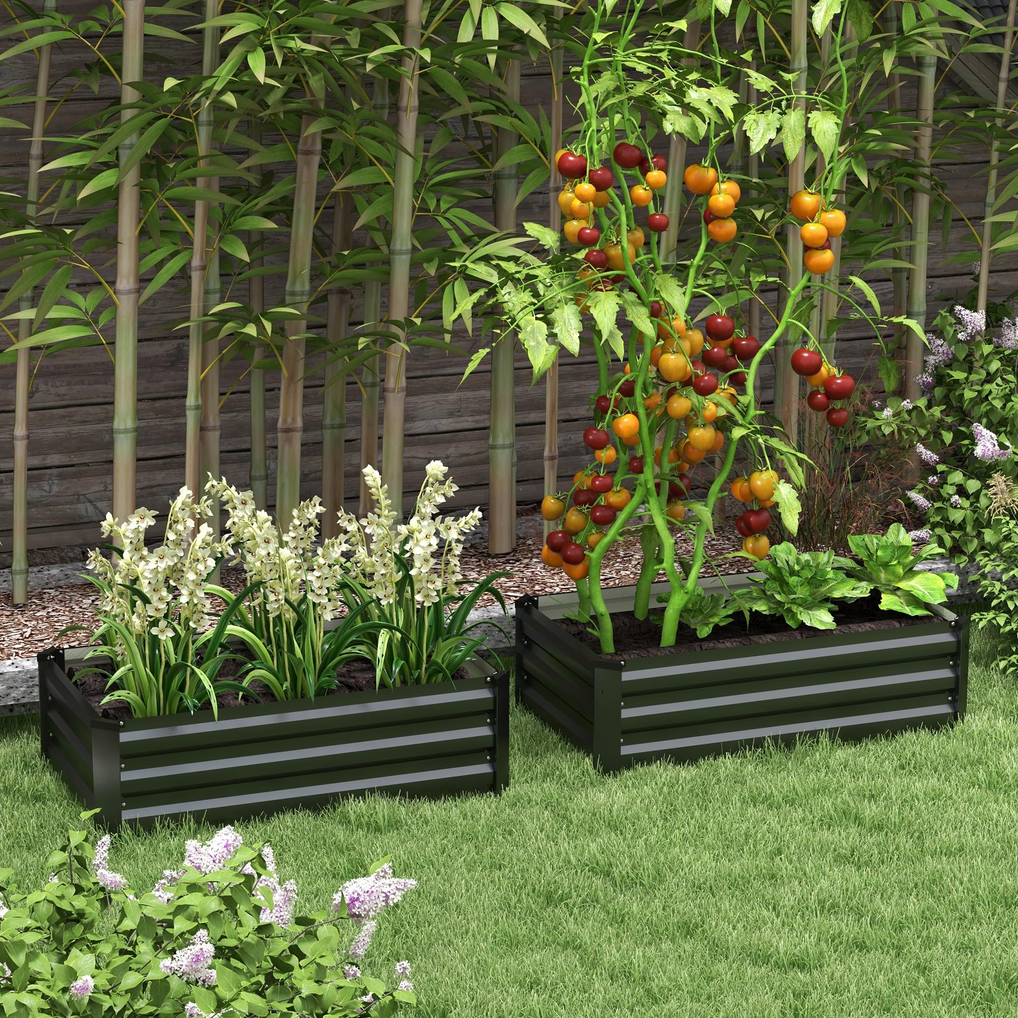 Outsunny Juego de 2 Jardineras de Exterior de Acero Maceteros Grandes de Exterior Huerto Urbano Rectangular para Cultivos Plantas Flores para Patio Jardín 100x60x30 cm Gris Oscuro