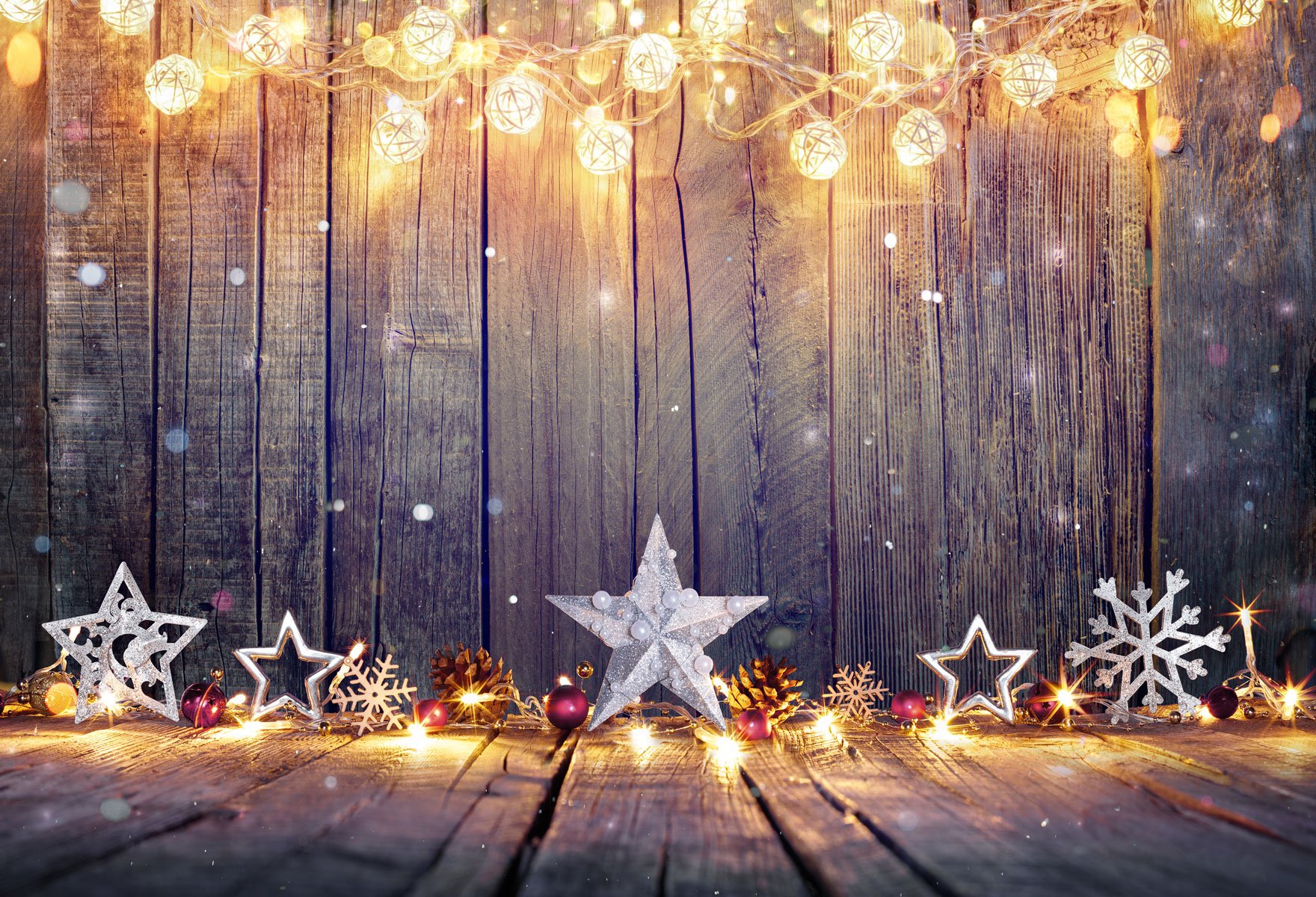 WaW 7x5ft Wooden Xmas Backdrops Photography Glitter Star Christmas Photo Backgrounds