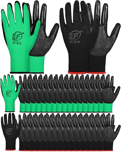 Vista 7 de Honeydak 36 pares de guantes de jardinería para hombres y mujeres, guantes de jardín con revestimiento de goma transpirable Rojo