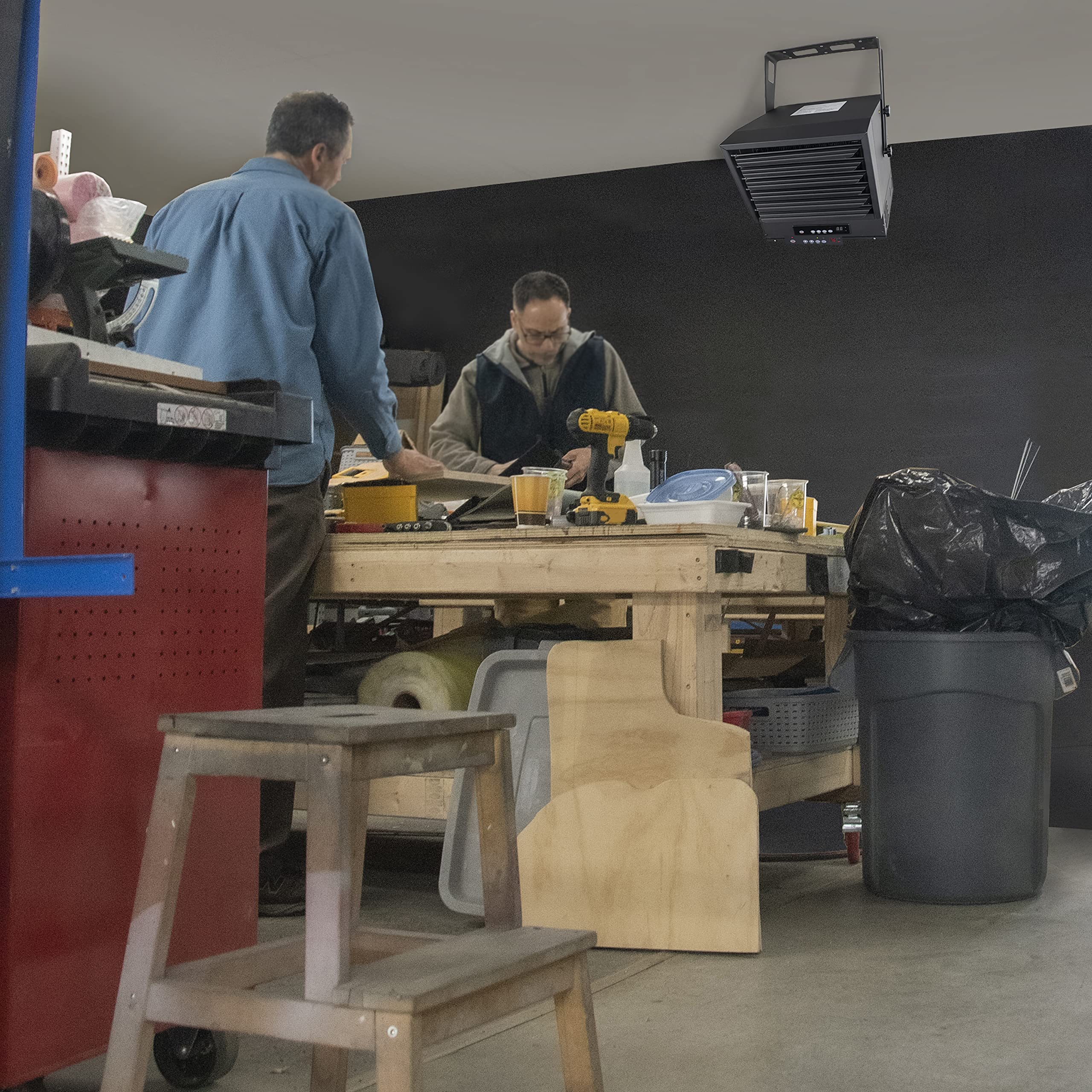 Comfort Zone 10,00W Hard-Wired Garage Heater - Industrial & Commercial Ceiling Mount, 240V Fan-Forced Heater with Remote, Digital Thermostat, Timer, 2 Heat Settings, Overheat Protection, Black