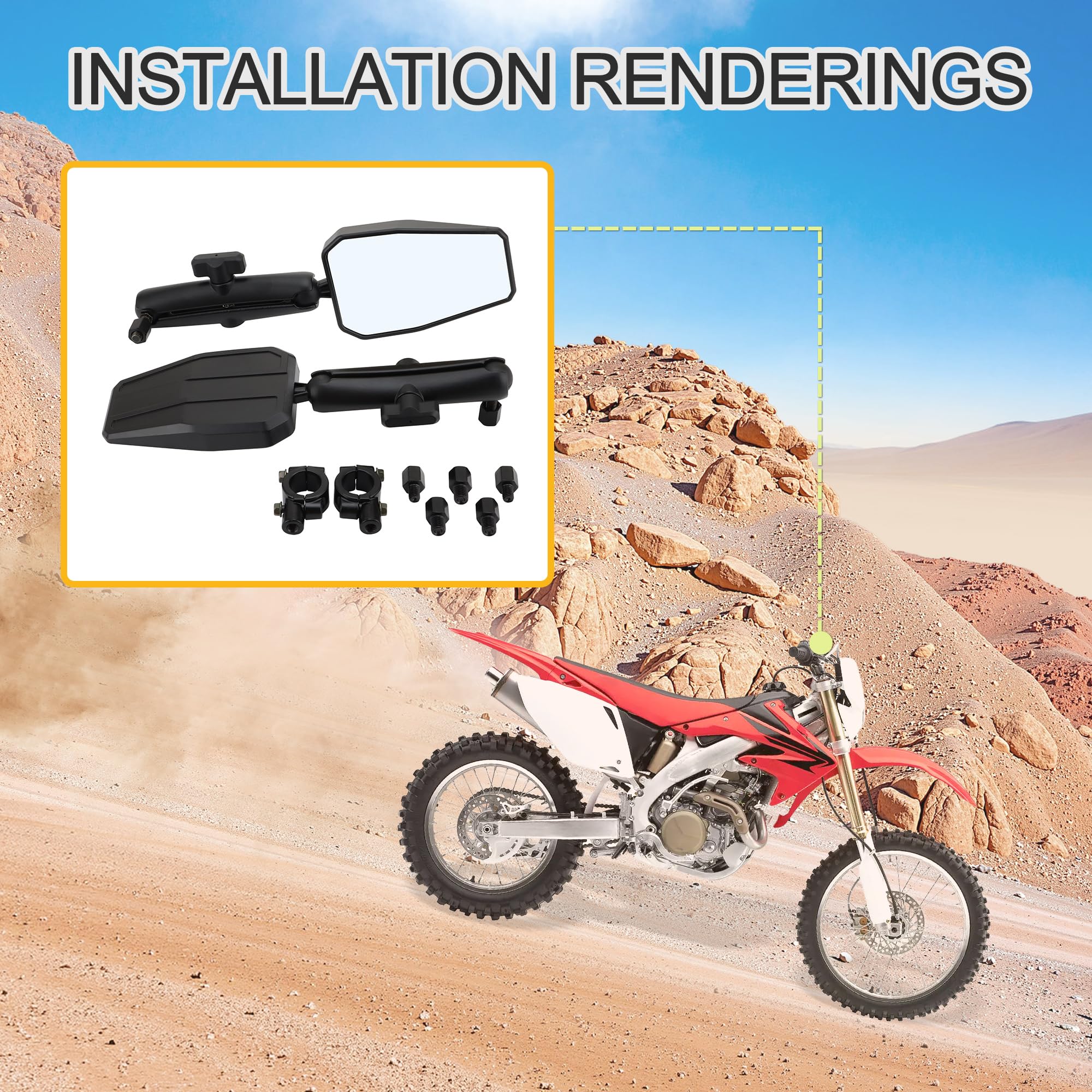 GOOFIT Universal Aventure Rétroviseur Convexe Pliable 360 Degrés Remplacement pour ATV UTV Scooter Dirt Bike Buggy Off-road Bikes