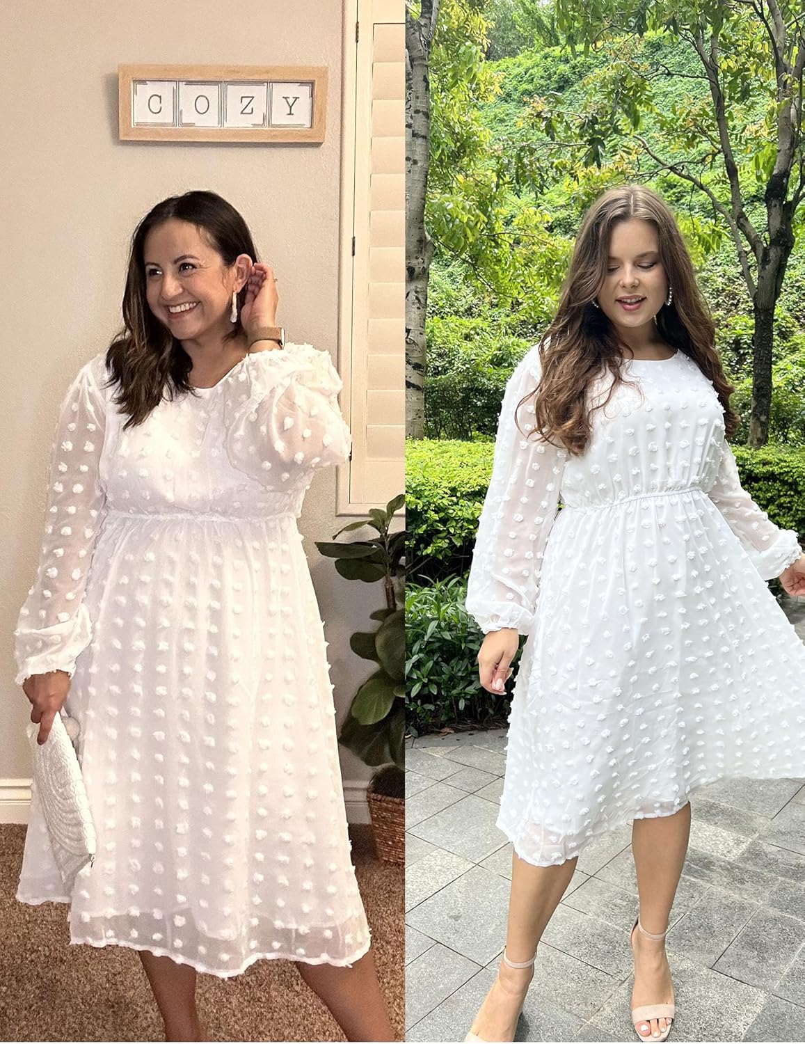 IN'VOLAND Women's Plus Size Swiss Dot Long Sleeve Chiffon Dress Flowy High Waist A Line Ruffle Babydoll Midi Dresses 16W-24W - Image 4