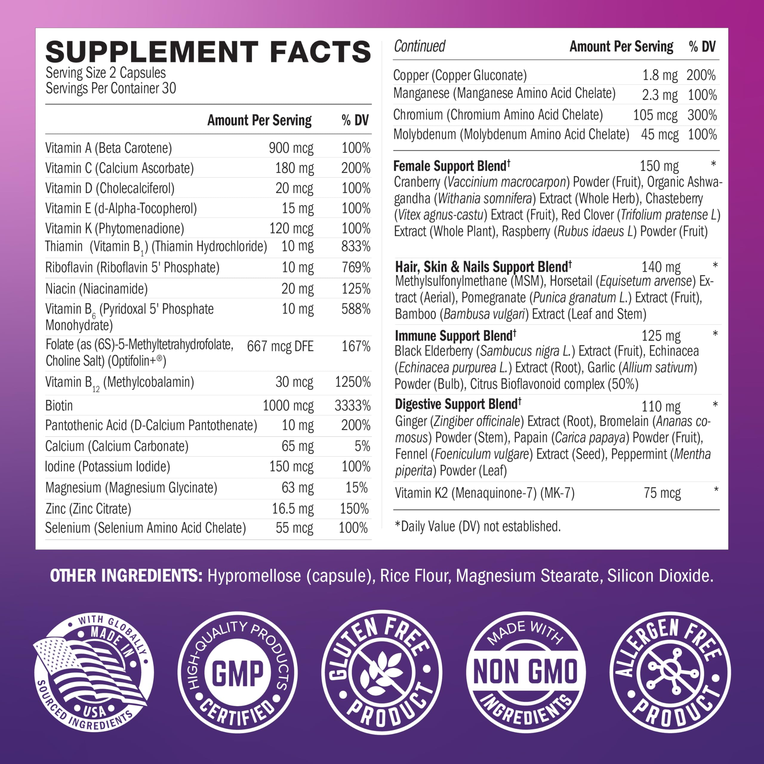 Methylated Multivitamin for Women for Healthy Skin, Hair & Nails, 60ct — Amazon image 3