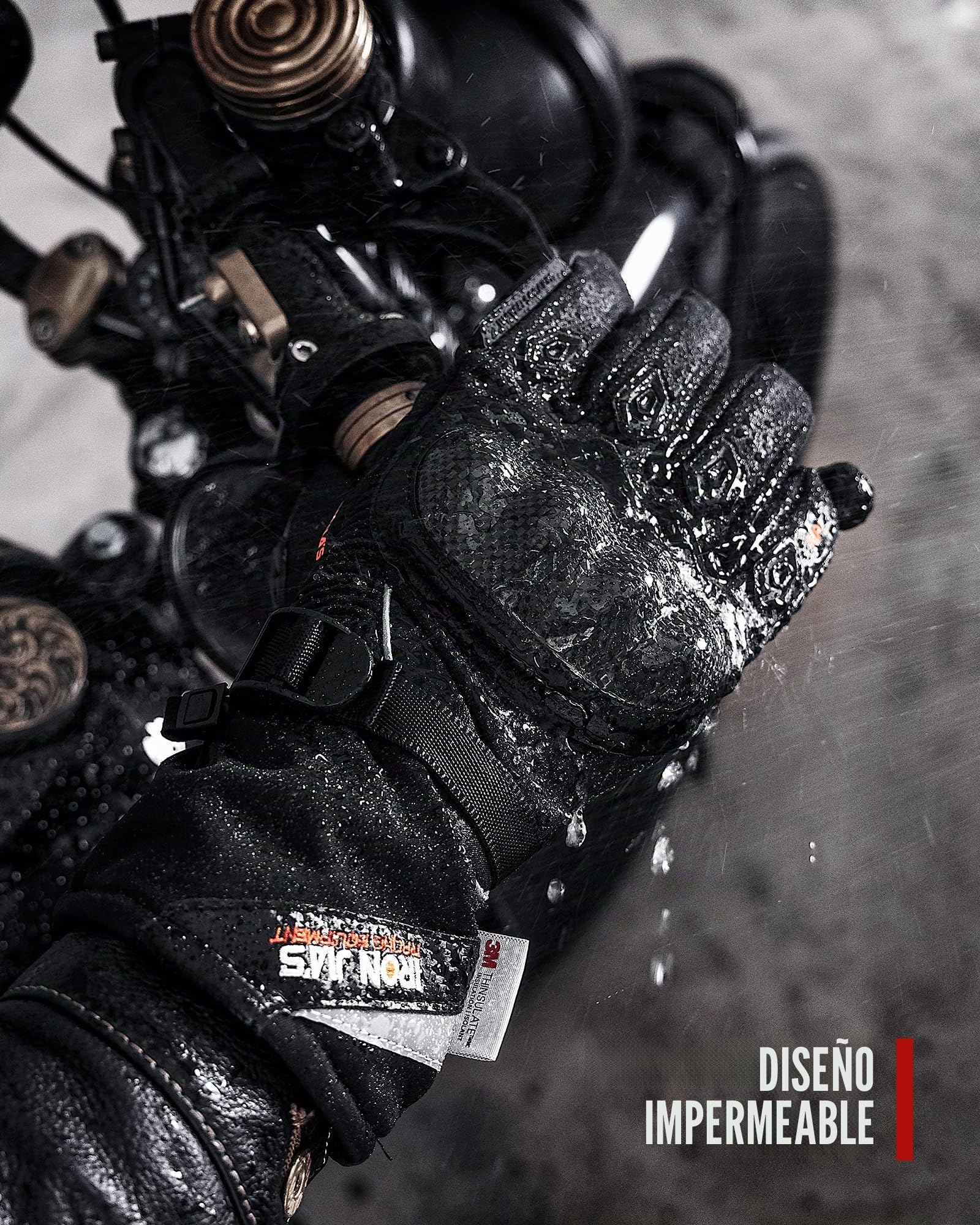 BORLENI Guantes Moto Invierno Hombre con certificación CE Nivel 1 KP Impermeable de la Fibra de Carbono,Guantes de Motocicleta Cálido con Pantalla Táctil Negro/Rojo/Azul