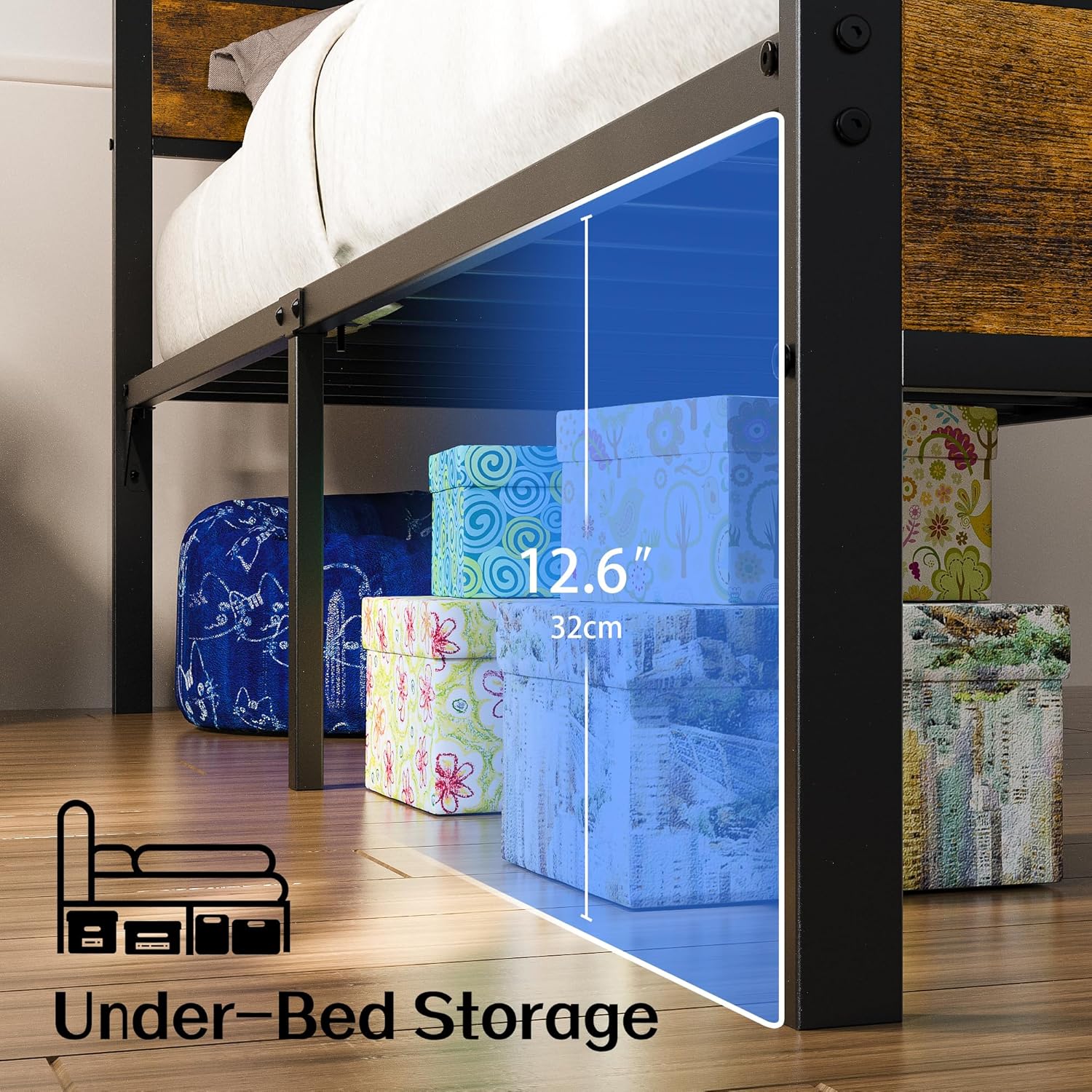 Twin Bed Frame with Storage Headboard and USB Charging Station, Smart LED Lights, Noise Free, Metal Platform Bed Easy Assembly, No Box Spring Needed - Image 5