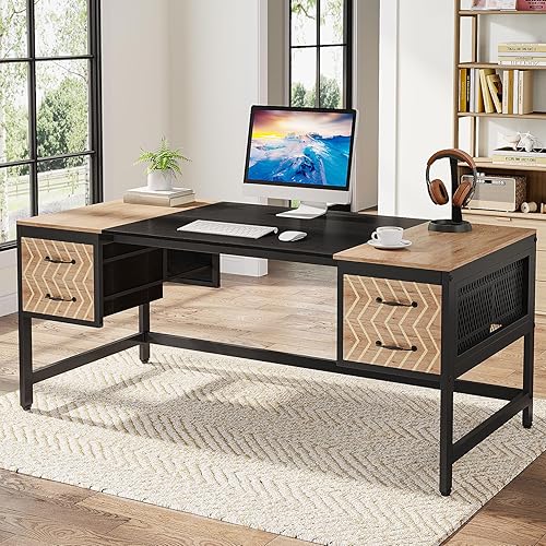 Miniatura 2 de Tribesigns Escritorio ejecutivo para computadora con cajones escritorio de computadora de 63 pulgadas con 4 cajones de almacenamiento, mesa de