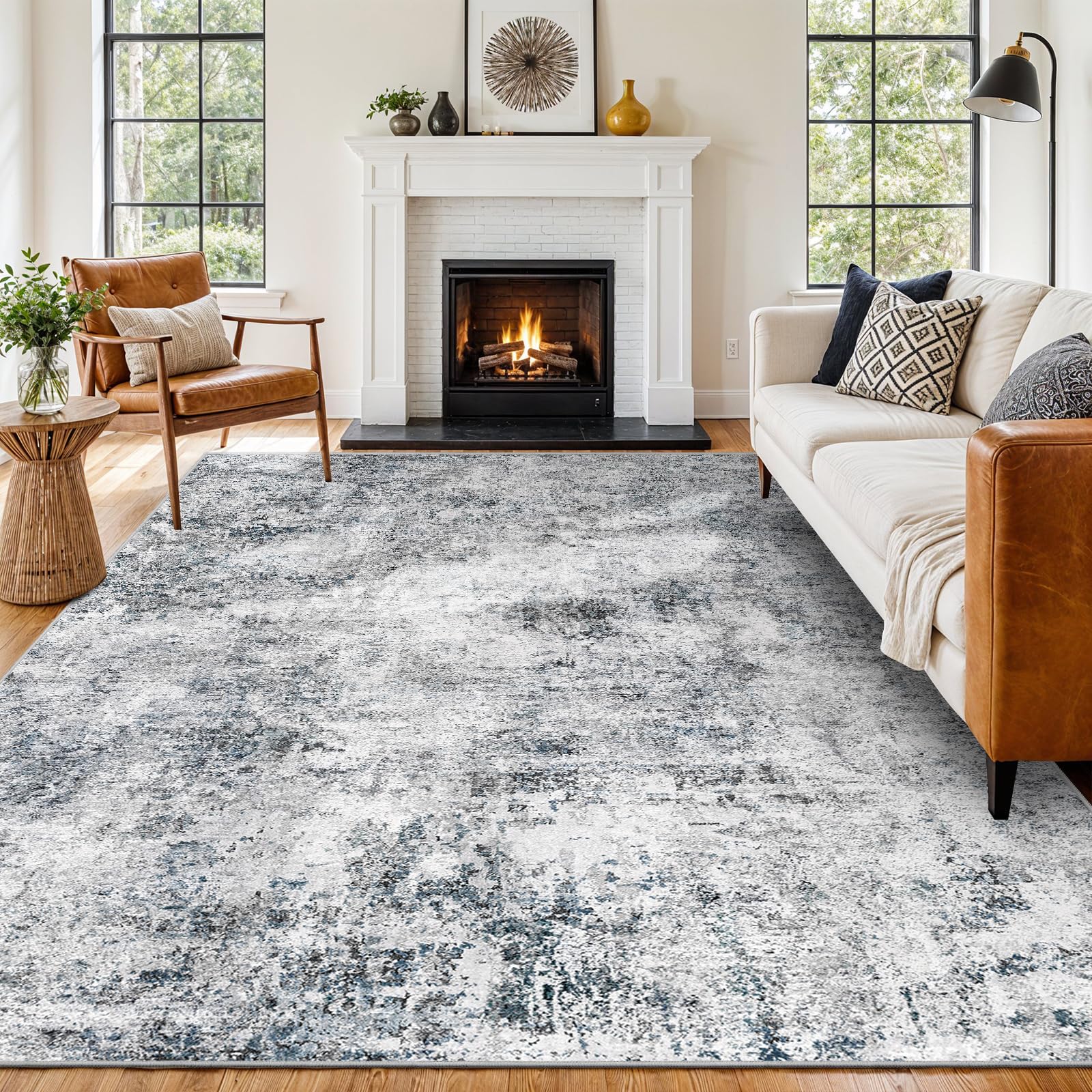 Photo 1 of 10x12 Area Rug for Living Room - Washable Modern Abstract Soft Thin Large Rugs Indoor Non Shedding Floor Non Slip Carpet for Nursery Bedroom Under Dining Table Home Office Decor - (Blue Gray,10x12)