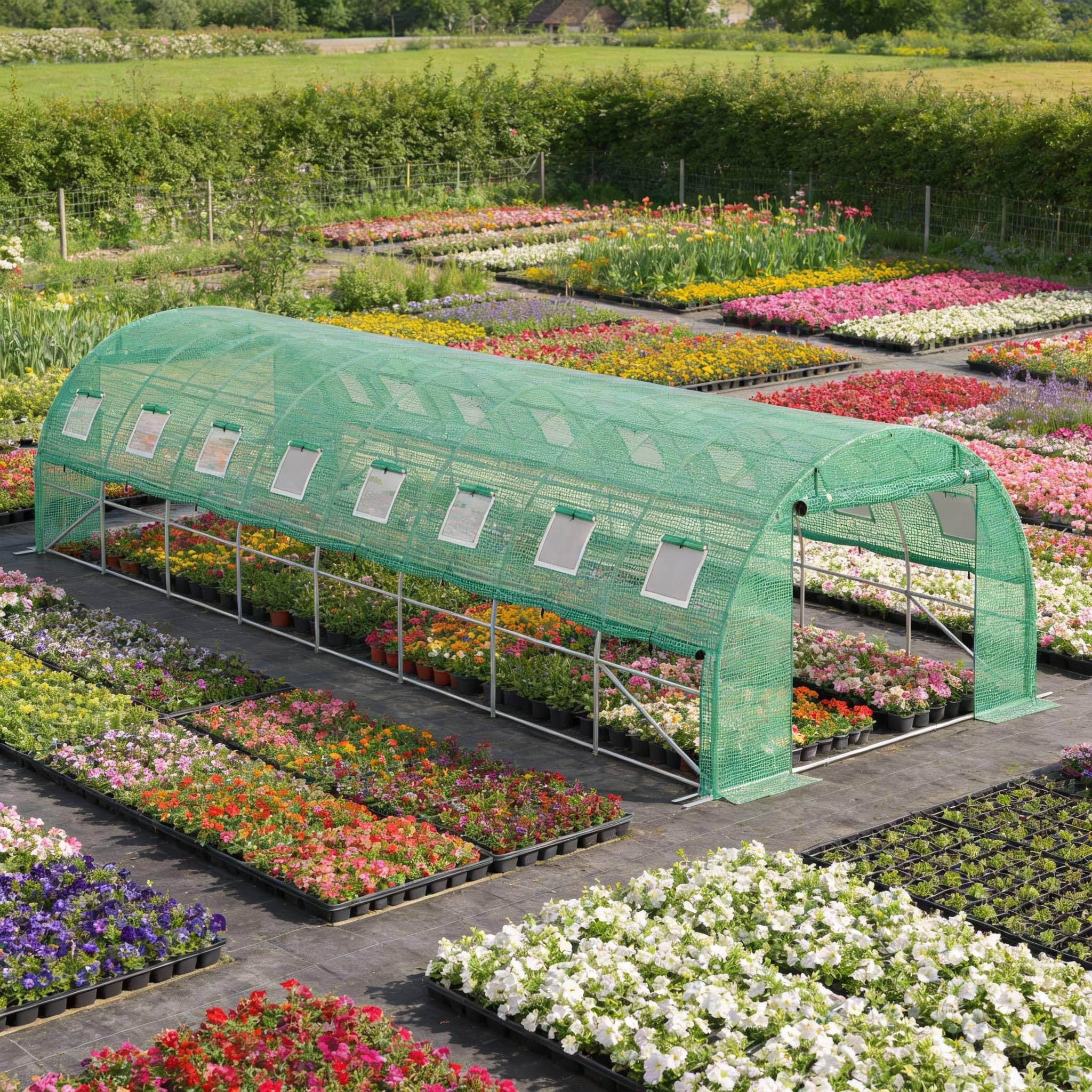 Serre da giardino in acciaio da 24 ㎡, protezione antigelo, 3 x 8 x 2 m, in HDPE con 16 griglie di protezione dagli insetti, finestre e 2 porte, walk-in serra da giardino, tenda invernale per