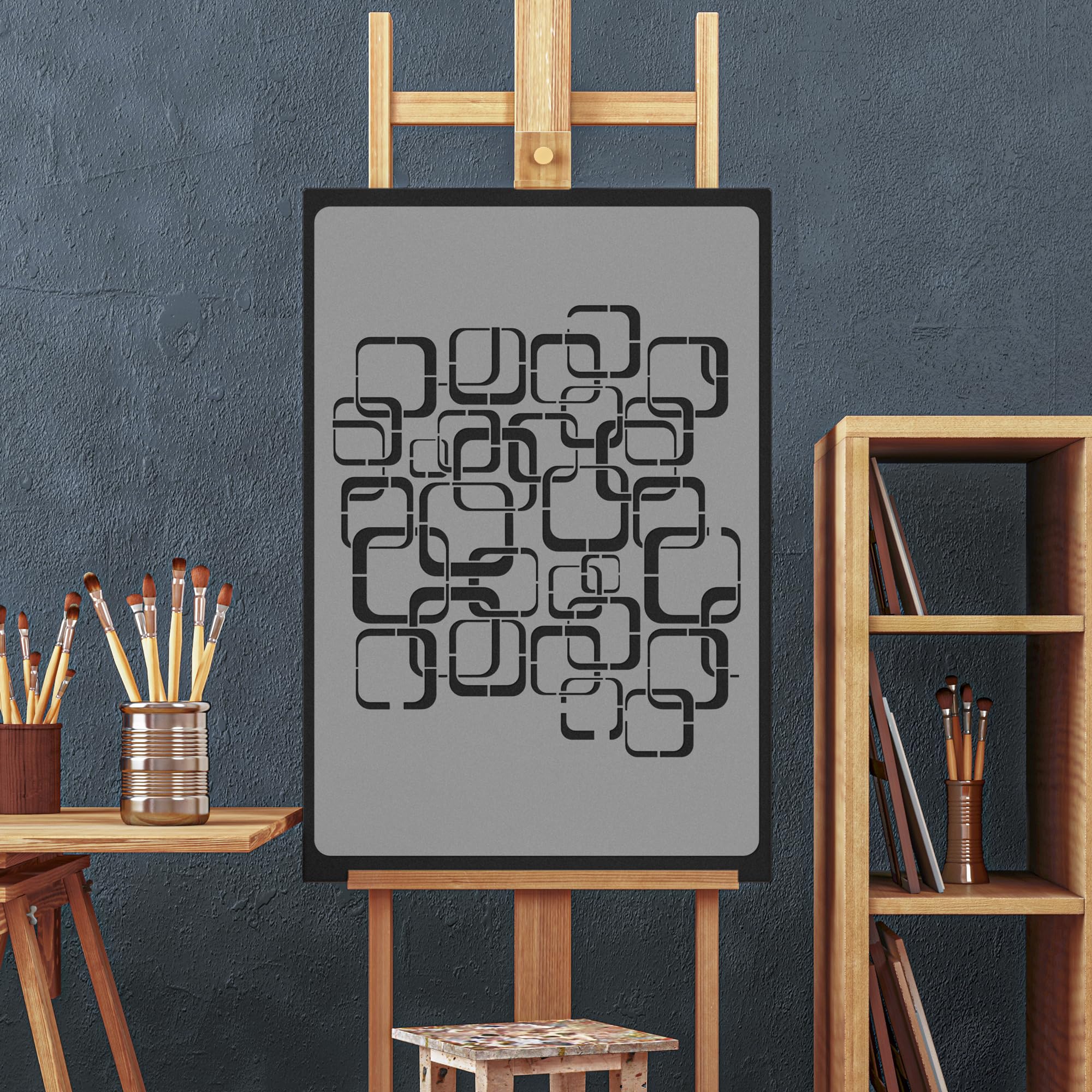 NAKLEO Wandschablone Groß Muster, Malschablone 59x95cm Retro Quadratische Gerundet Wiederverwendbare Kunststoff, Geometrische Tapete Wandgestaltung, DIY Craft, Holz Möbel Boden Stoff