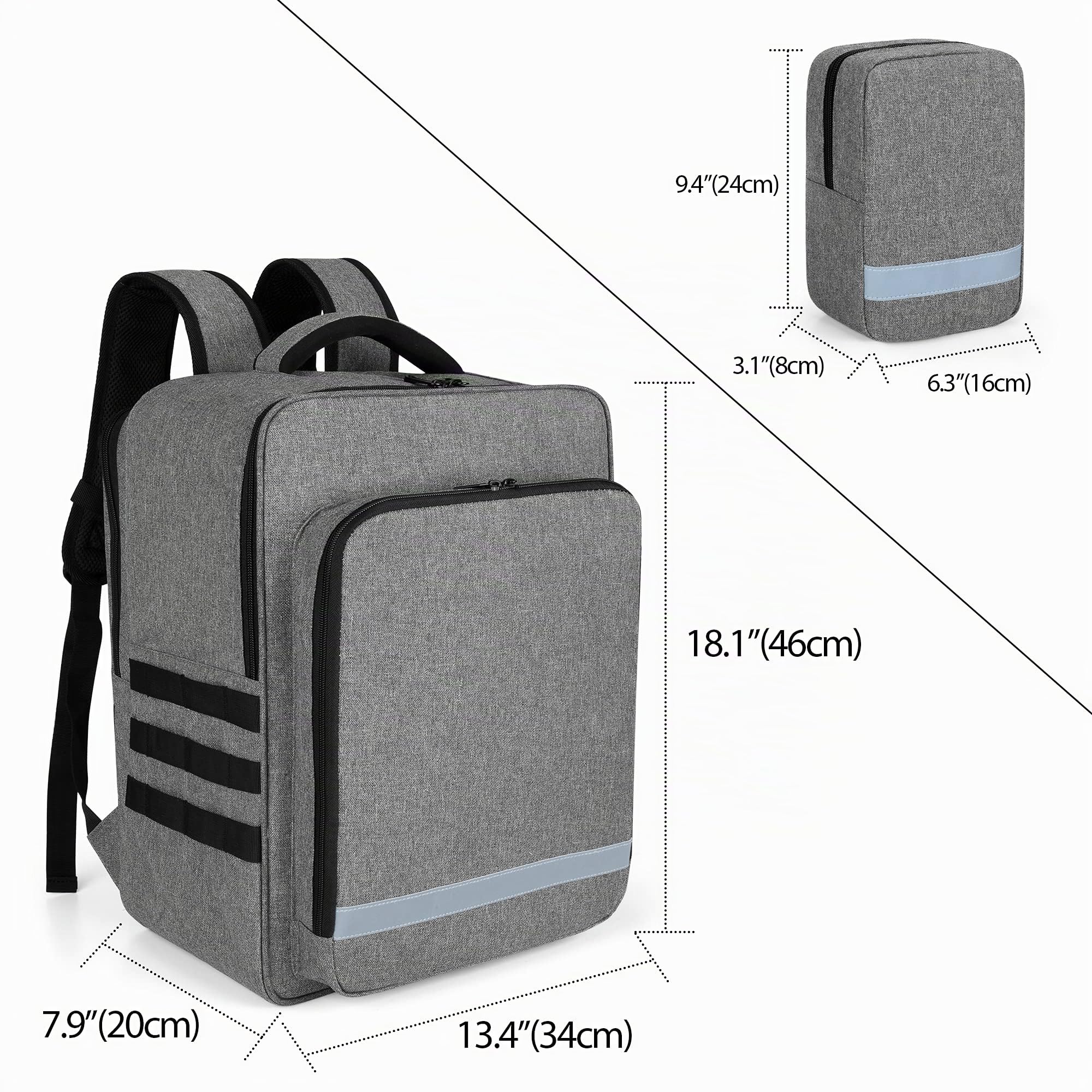 Trunab - Mochila médica de emergencia, vacía, bolsa de primeros auxilios, mochila de primeros auxilios, con bolsillos laterales desmontables y fondo antideslizante, apta para EMT, paramédico, visita