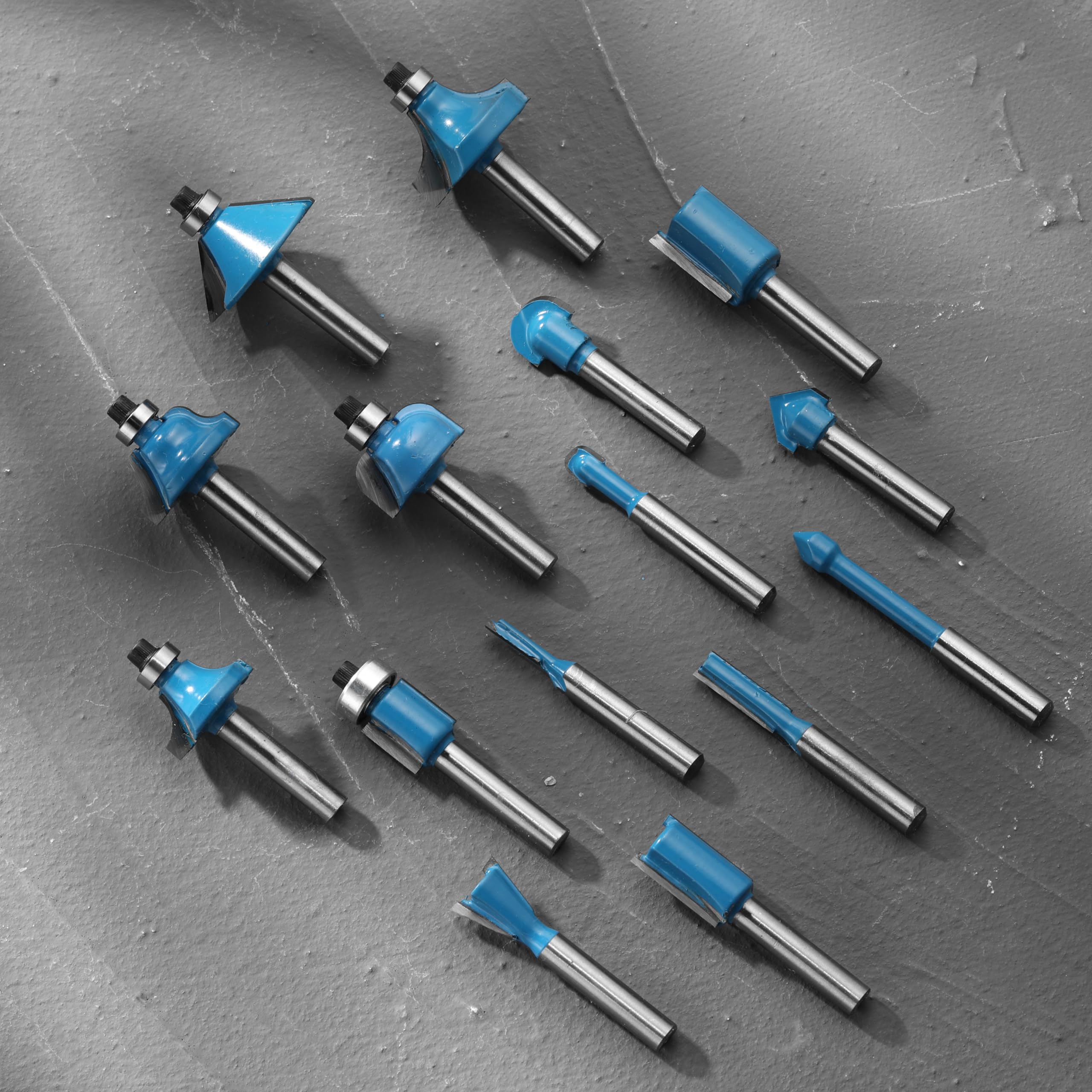Genmitsu 15 pezzi 1/4 pollice gambo fresa set, utensili per lavorazione del legno per rifiniture, scanalature e trattamento dei bordi, fai da te, incisione macchina CNC, con custodia per il trasporto
