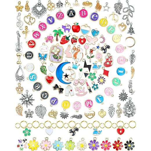 FIVEIZERO 216PCS Assorted Charms for Jewelry Making Bulk Set – Random Metal Enamel Pendant Charms with Jump Rings for Bracelets, Necklaces, Earrings & DIY Jewelry Crafts Supplies(Mixed Color)