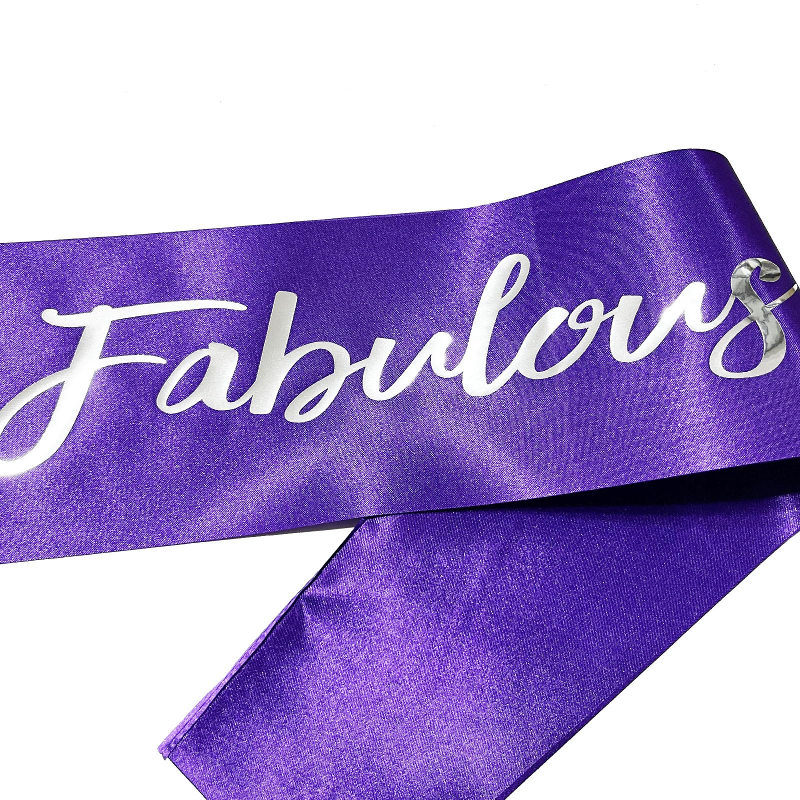 Banda de 70 cumpleaños, fabulosa banda de satén morado de 70 cumpleaños con letra de lámina plateada, accesorios de decoración de 70 cumpleaños, decoración de fiesta, morado y plateado