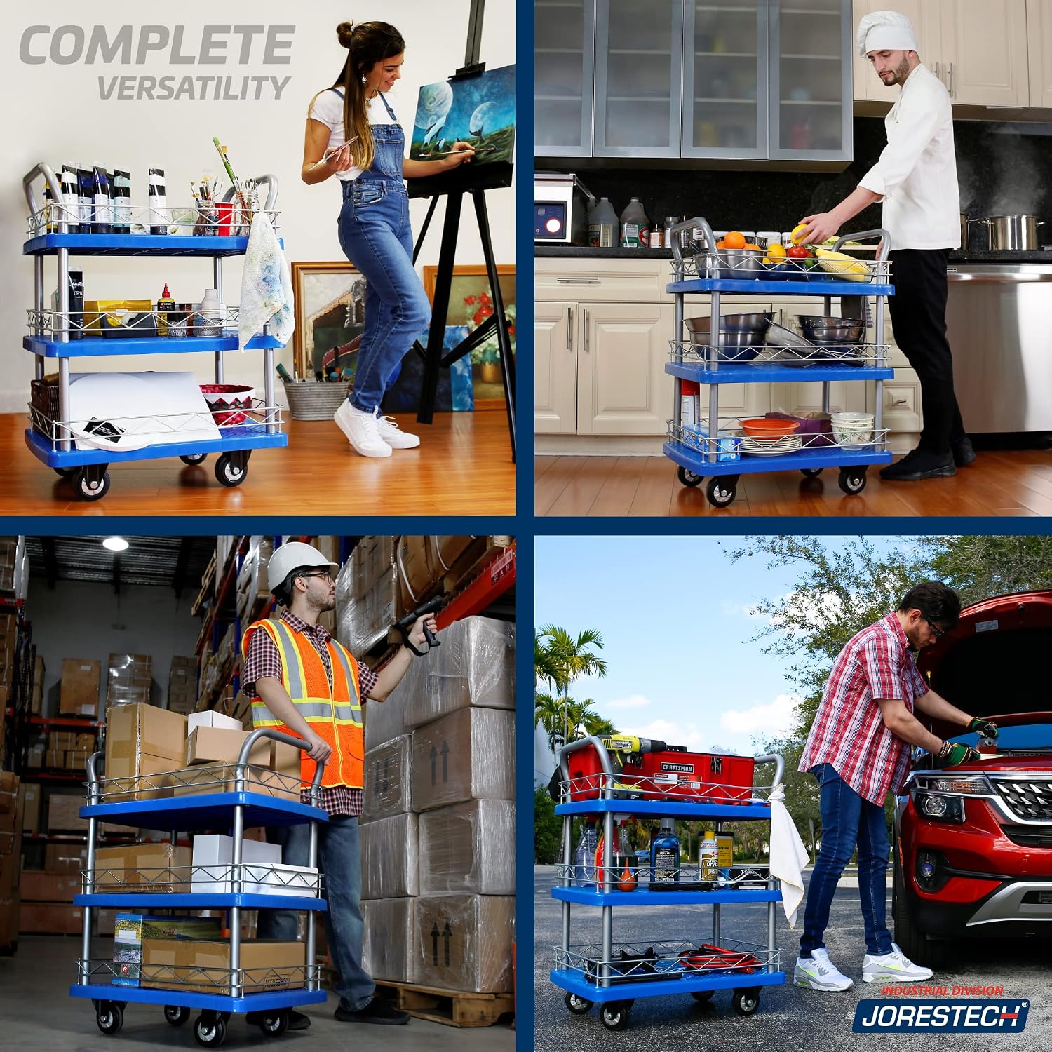 JORESTECH Platform Cart Dolly Warehouse Moving Push Hand Truck (330 LBS 3 Floor Rubber Wheel)