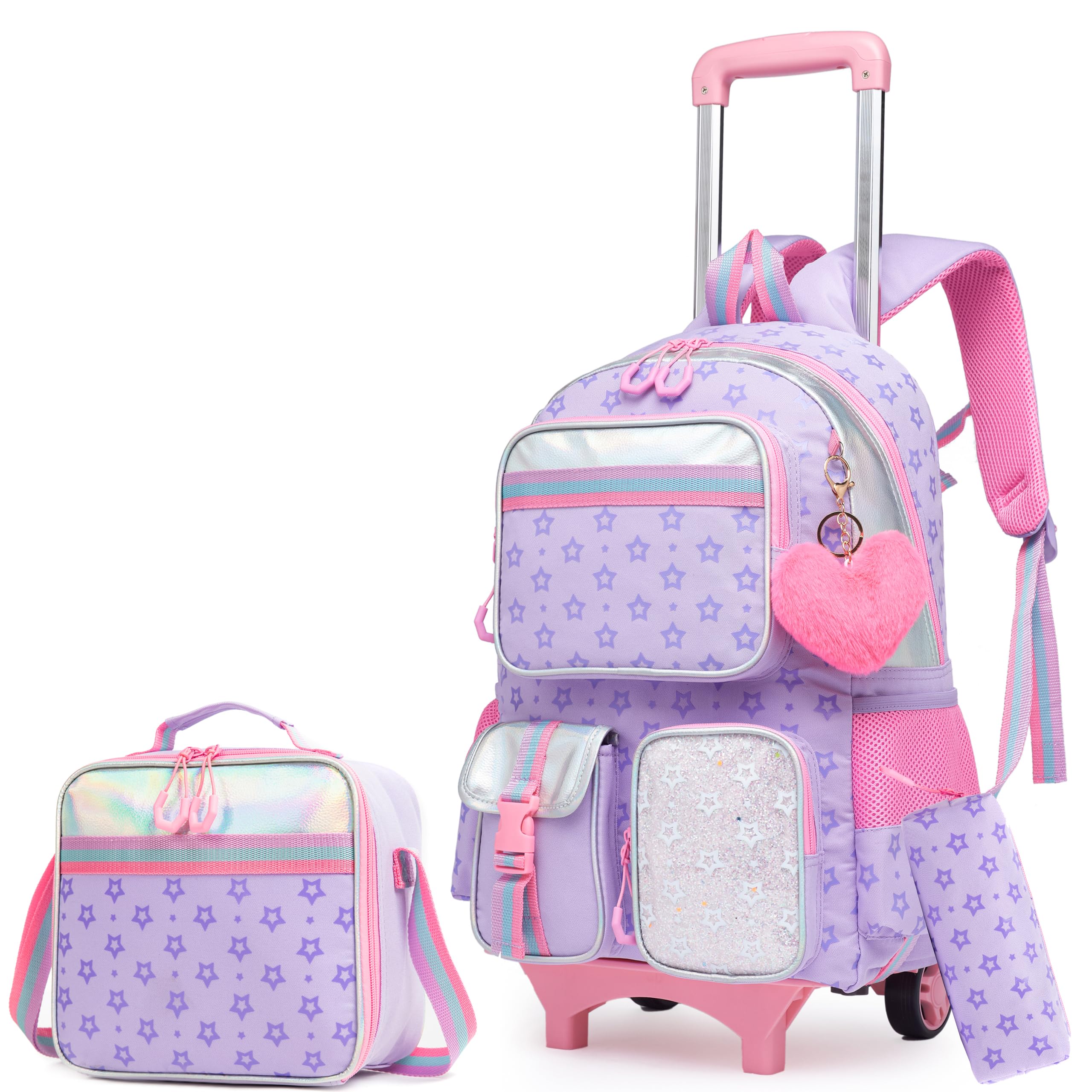 HTgroce Multibolsillo Mochila con Ruedas Niña con Mochilas Escolares con Ruedas, Mochila con Mochila Ruedas Niña 10 Años