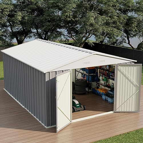 Vista 95 de Devoko Cobertizo metálico de almacenamiento para exteriores, 8 x 10 pies, espacio de almacenamiento al aire libre, cobertizo grande para Gris