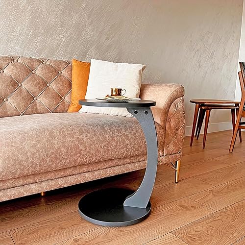 Set of 2, C-Shaped Round End Table with Rolling Wheels: A Movable, Space-Saving Side Table Perfect for Sofas, Living Rooms, Bedside Areas, and Optimizing Small Living Spaces | Anthracite