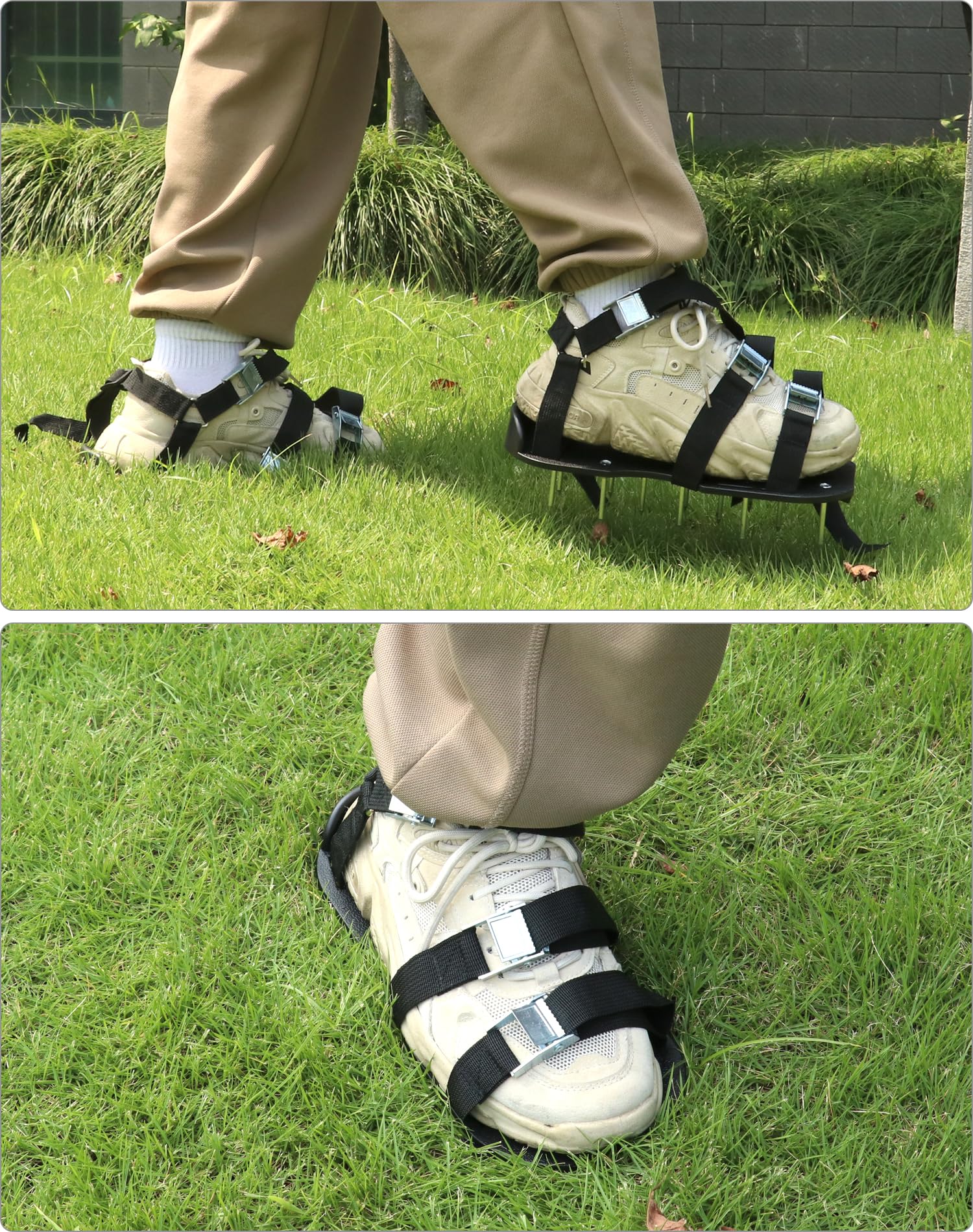 QWORK® Chaussures d'aérateur de pelouse - Base en Plastique Robuste avec Sangle à Boucle en métal et 26 Pointes Haute Performance