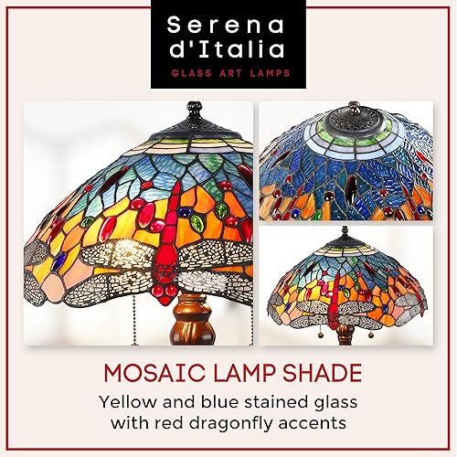 Miniatura 4 de Serena D'italia Lámpara de mesa Tiffany - Mesita de noche antigua de libélula roja - Lámpara de mesita de noche de cristal verde y azul - Lámpara de