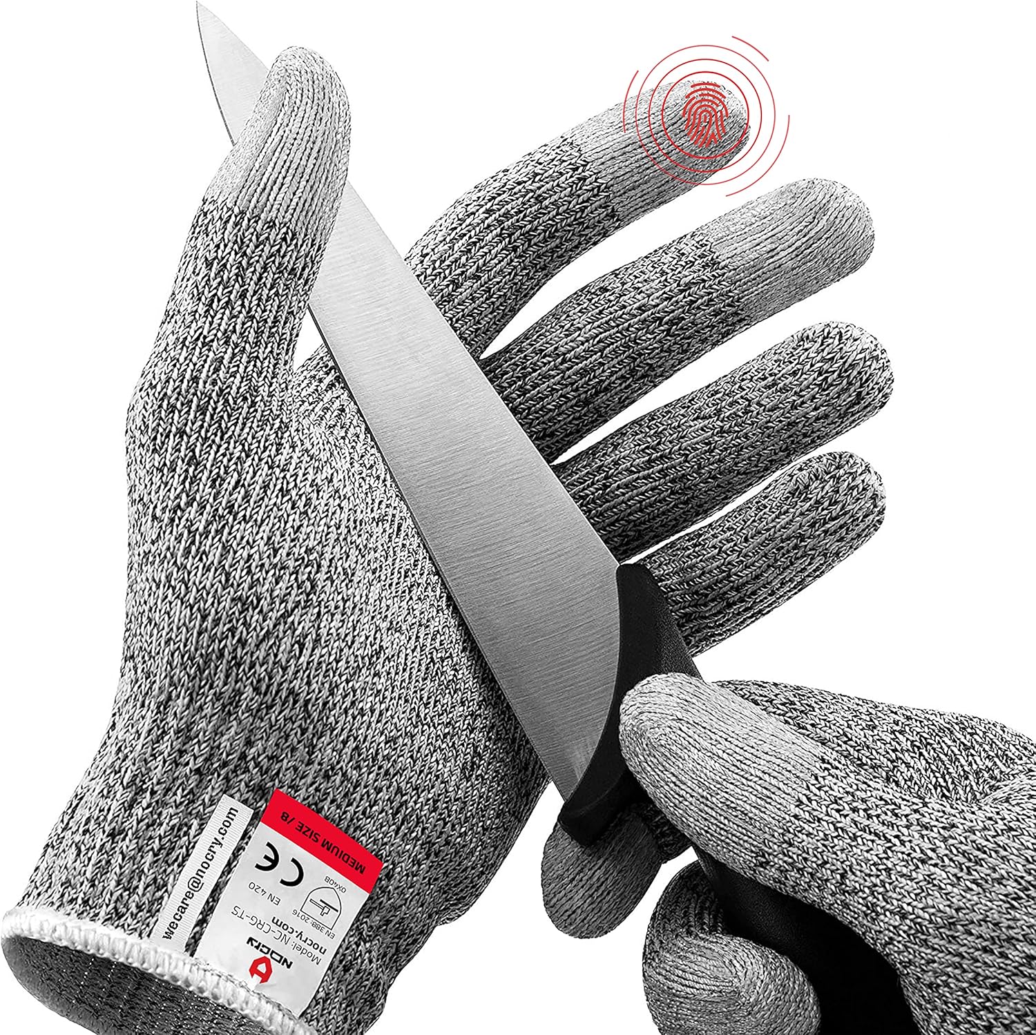 NoCry Cut Resistant Gloves with 3 Touchscreen Capable Fingers; Food Grade, Ambidextrous with Level 5 Protection and Superior Grip for Cooking and Work; Machine Washable; Size Medium. Complimentary Ebook Included - - 