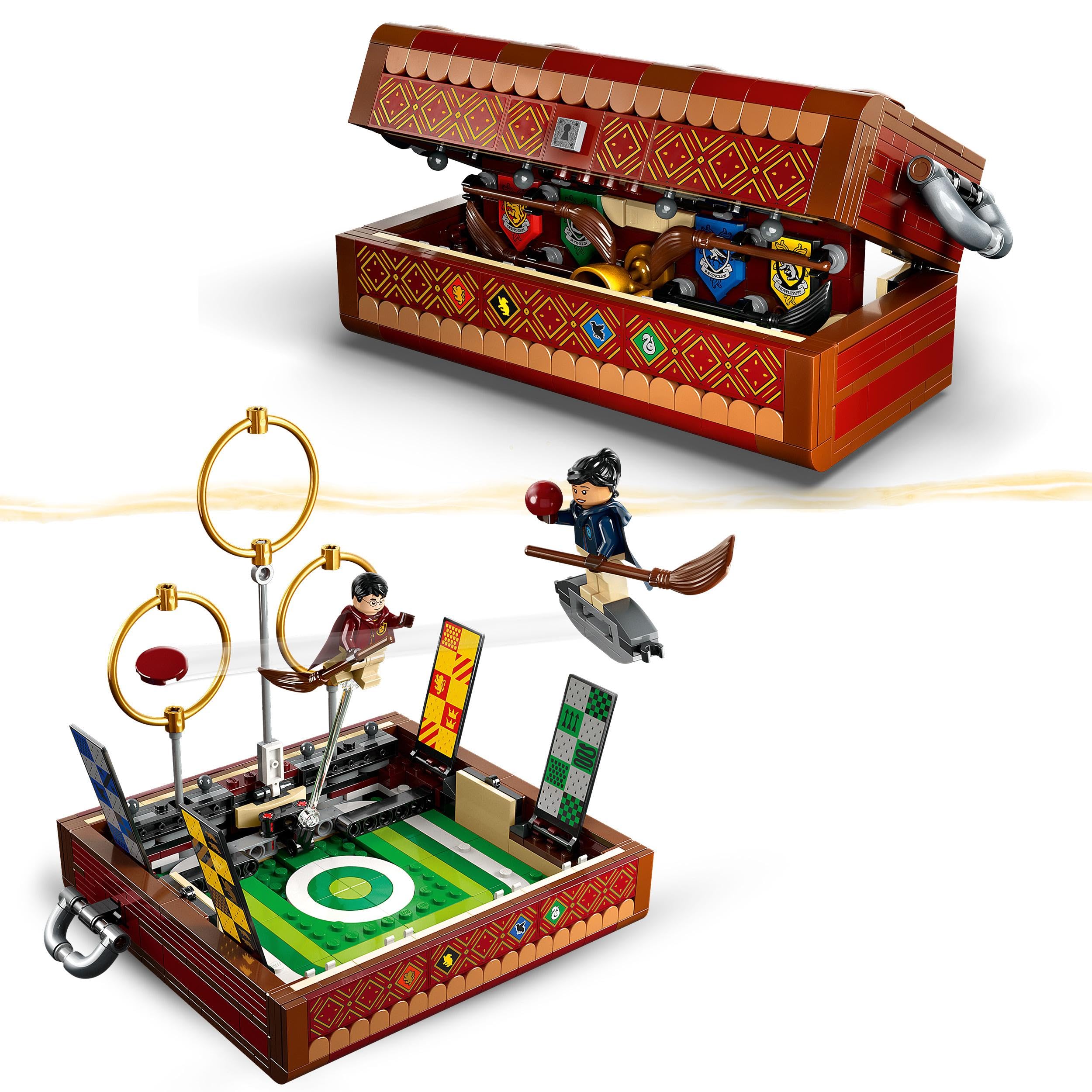 LEGO 76416 Harry Potter Quidditch Koffer, Spielzeug Set zum Bauen, Solo- oder 2-Spieler, 3 Verschiedene Quidditch-Spiele mit Draco Malfoy und Cedric Diggory Minifiguren, Hausbanner & Goldenem Schnatz