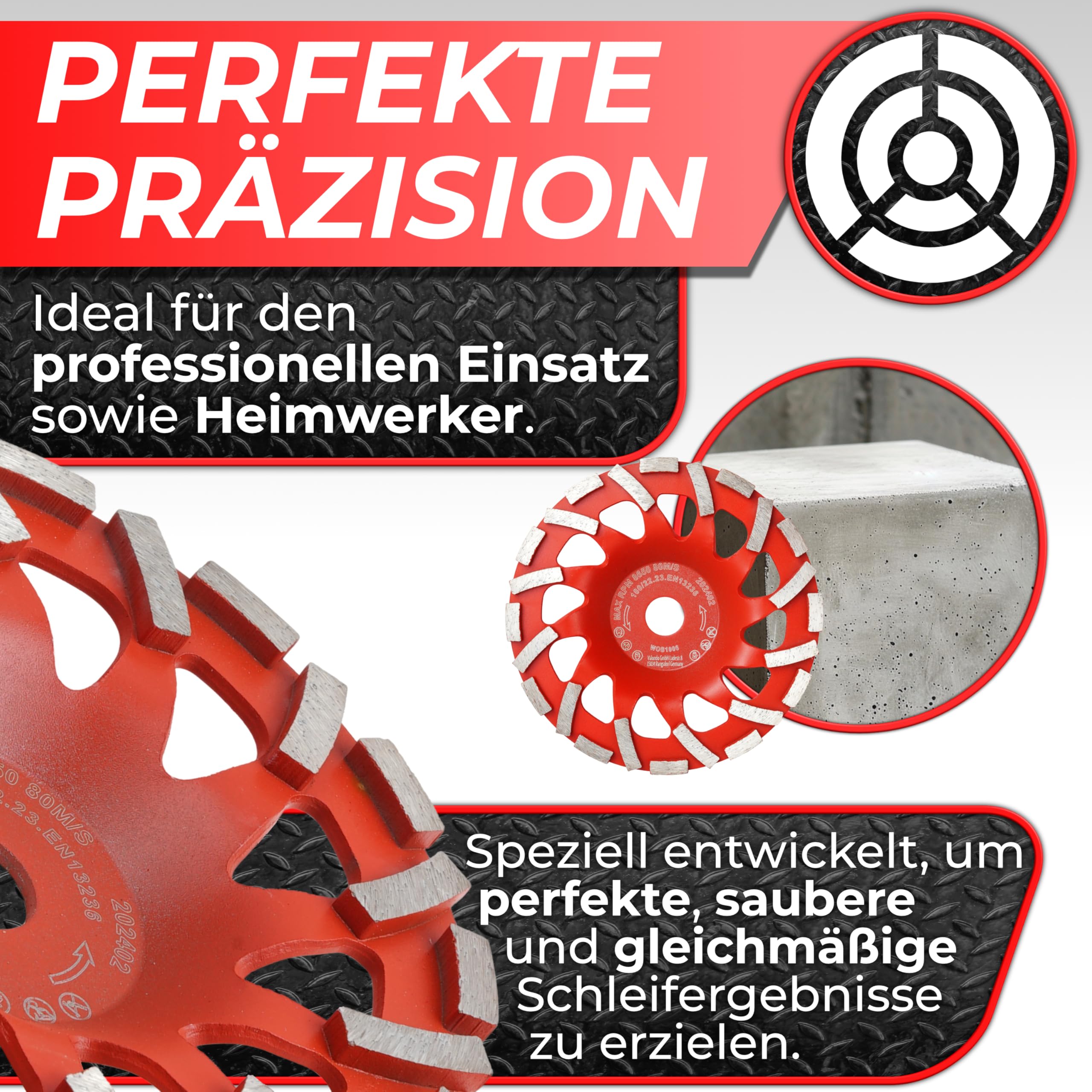 Woltersberger® Mola diamantata 180 mm x 22,23 mm piatto abrasivo per lavori di levigatura calcestruzzo e materiali da costruzione duri come granito e pietra naturale