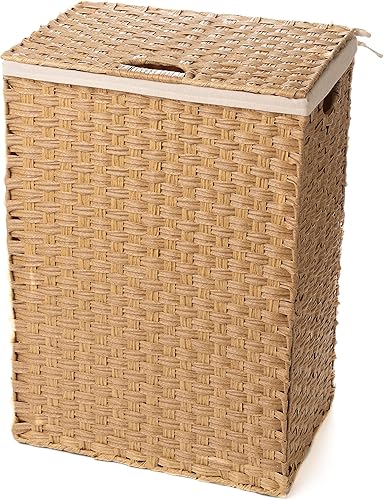 Blue Ridge Basket Company - Cesta de mimbre sintético con tapa y forro (natural) Blue Ridge Basket Company - Cesta de mimbre sintético con tapa y forro (natural)