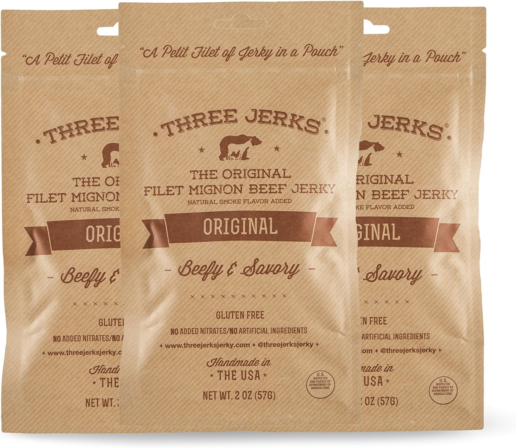 Three Jerks High Protein Filet Mignon Beef Jerky, Original, Pack of 3