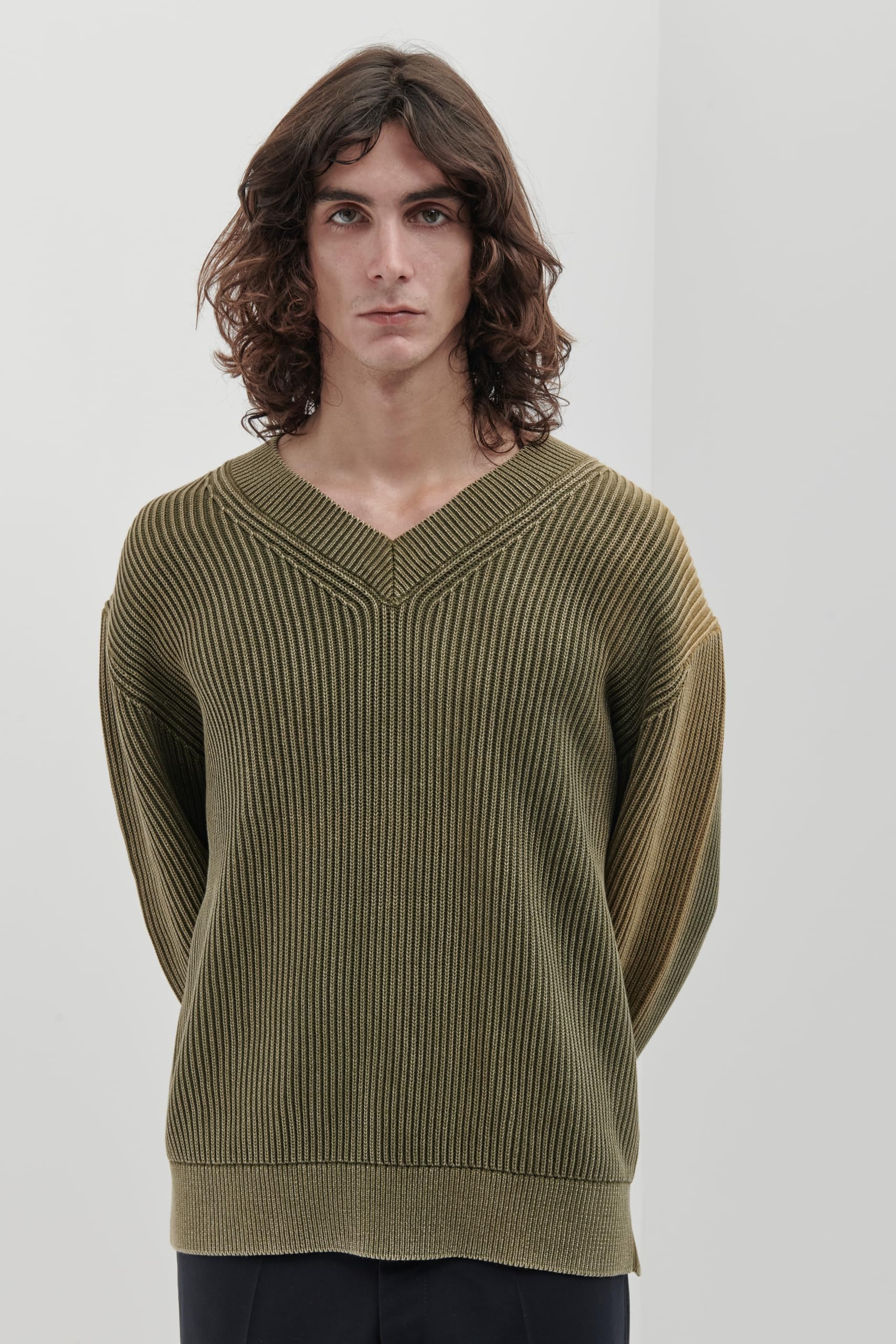 Diana Studio - Maglione Scollo V trattato a Mano in 100% Cotone, Uomo, Maniche Lunghe, Casual Fit